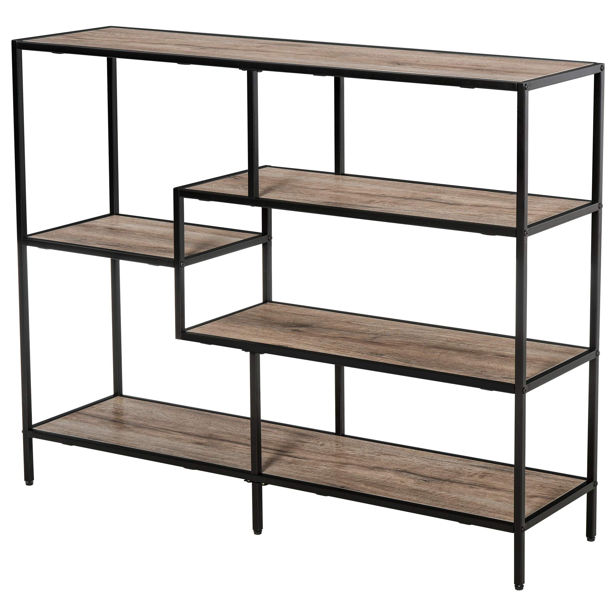 HOMCOM Estantería librería asimétrica estilo industrial 120 x 32 x 95 cm negro | Madera y Metal