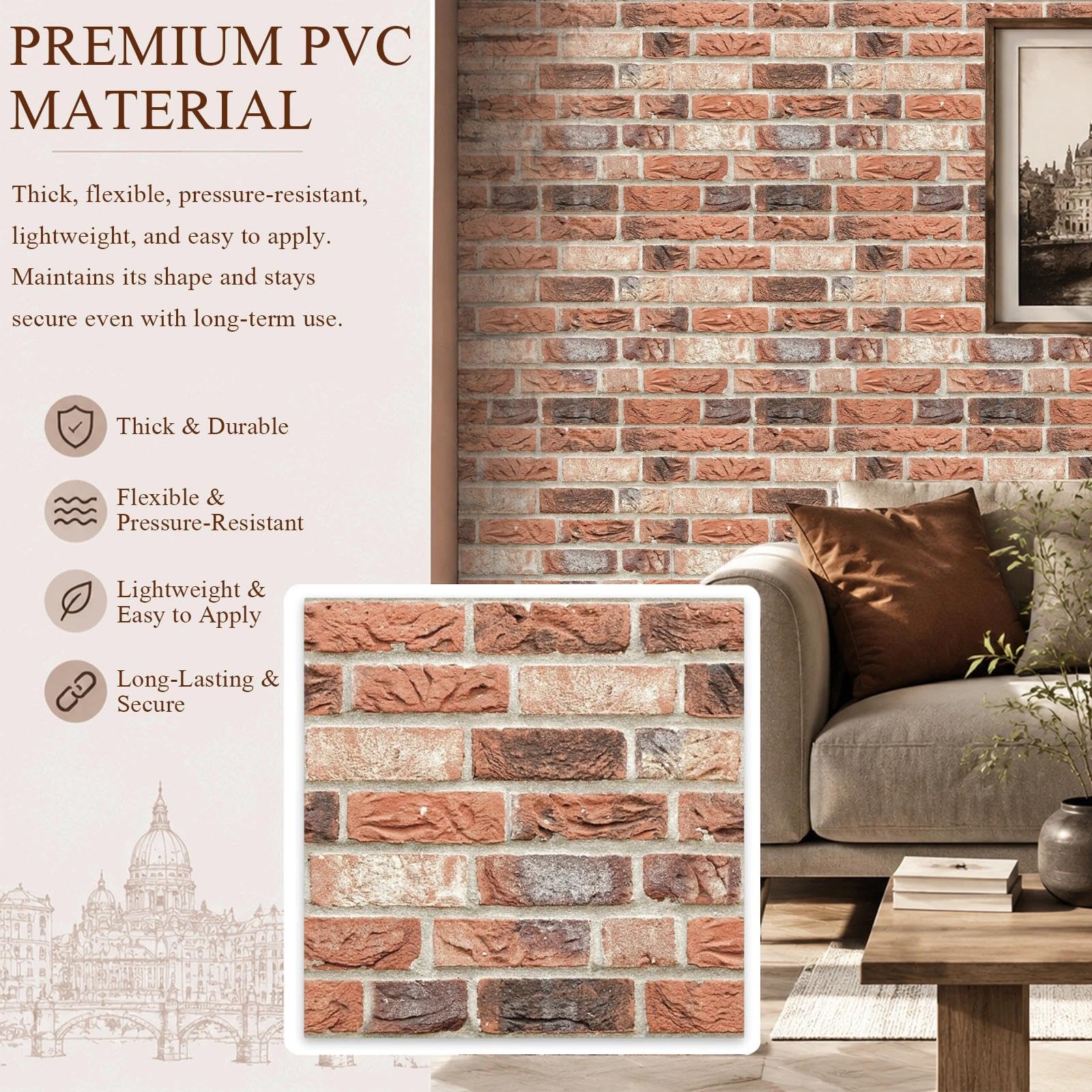 10 paneles de pared 3D, papel pintado autoadhesivo a prueba de golpes, 30 x 30 cm, paneles de pared autoadhesivos, adecuados para paredes con aspecto de piedra en oficinas, apartamentos y