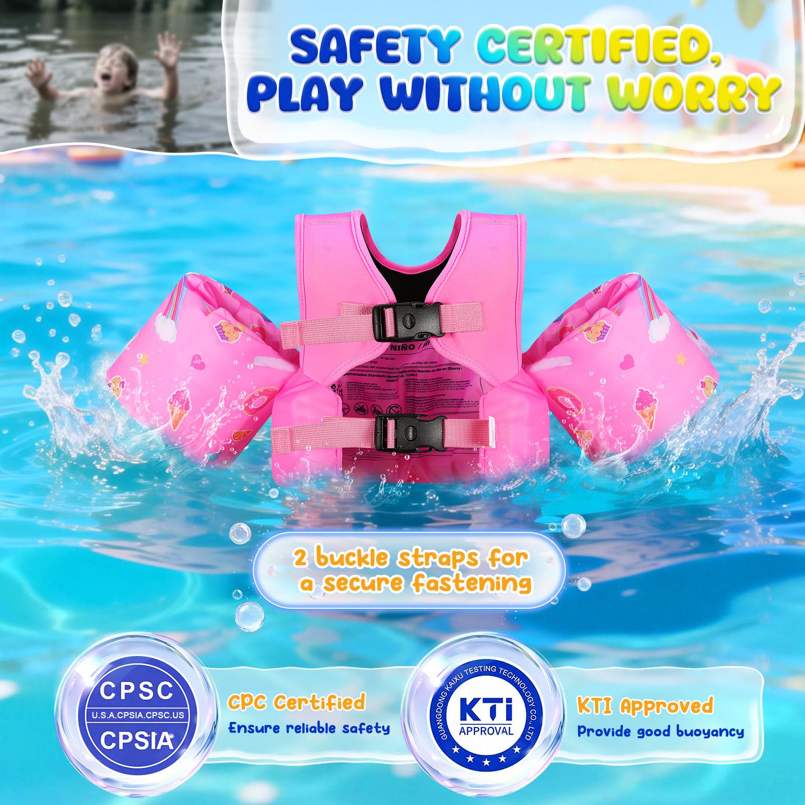 MoKo Gilet da Nuoto per Bambini, Galleggianti a Braccio per Bambini 20-50 libbre, Giubbotto Nuoto con Fischio d'Emergenza, Accessori per l'Allenamento di Nuoto per Piscina