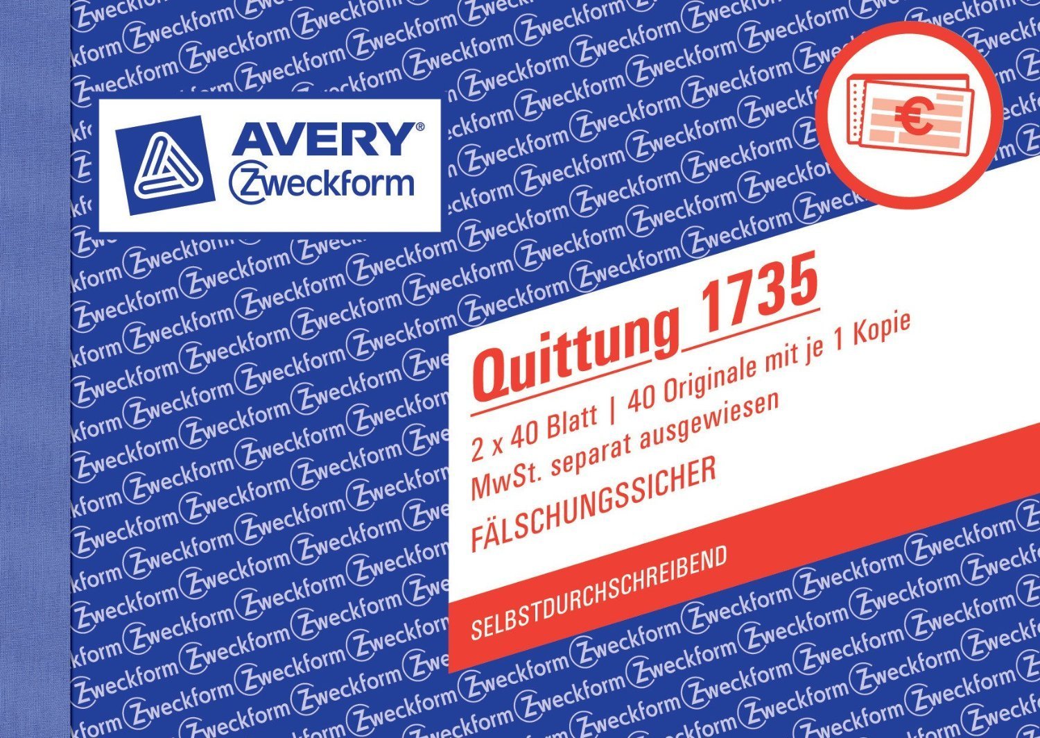 10er Sparpack | Avery Zweckform 1735 Quittung (A6 quer, MwSt. separat ausgewiesen, 2x40 Blatt) weiß/gelb (10er Pack)