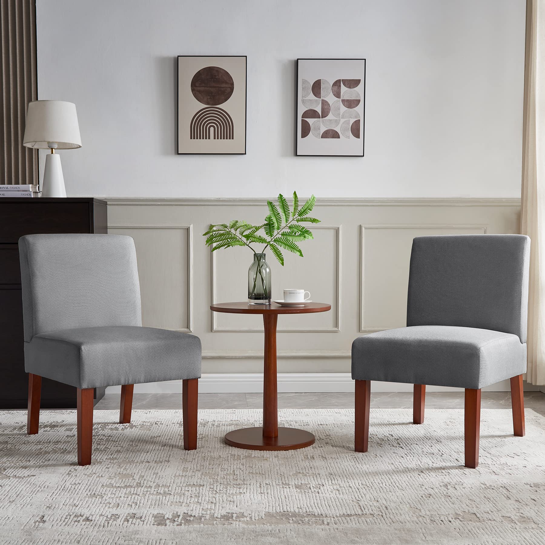 Tassullo Upholstered Accent Chairs Set with Matching Table, 2pcs Slipper Chair Decorative Accent for Living Room, Waiting Room, Guest Lobby (Grey)