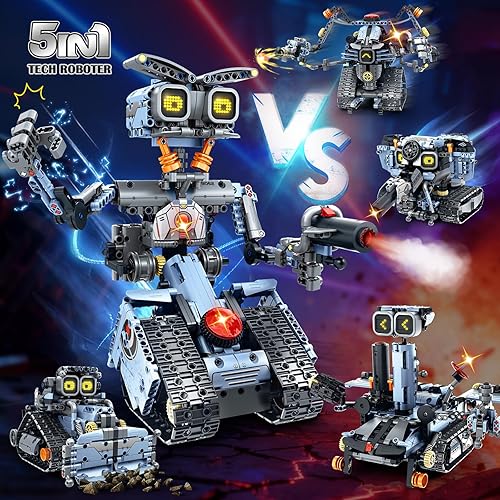 Miniatura 2 de Juego de construcción de robot de ojos LED intercambiables, 5 en 1, control remoto y controlado por aplicación, bloque de construcción robótico RC