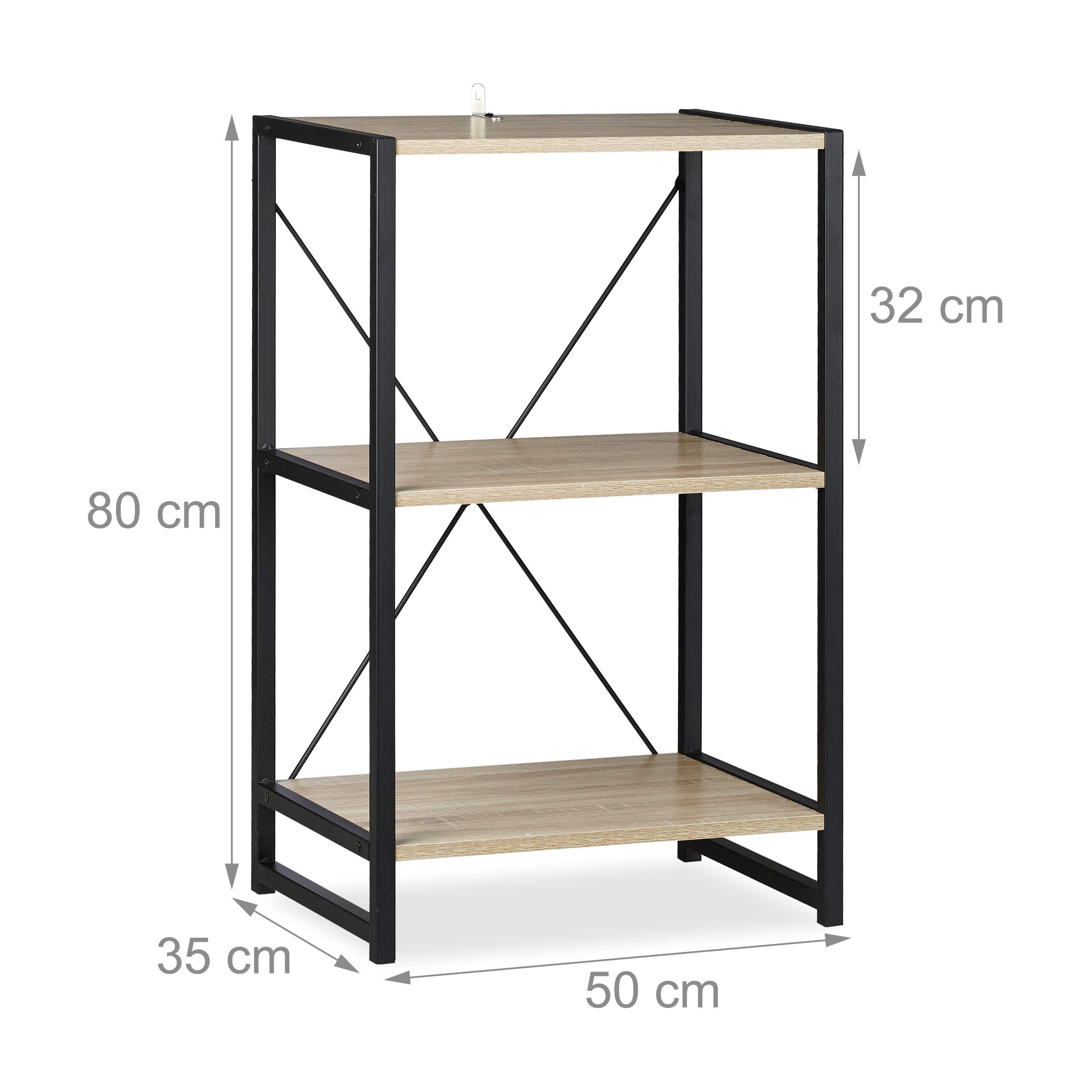 Relaxdays Standregal, Regal Industrial, niedriges Bücherregal mit 3 Fächern, HxBxT: 80 x 50 x 35 cm, PB/Metall, braun