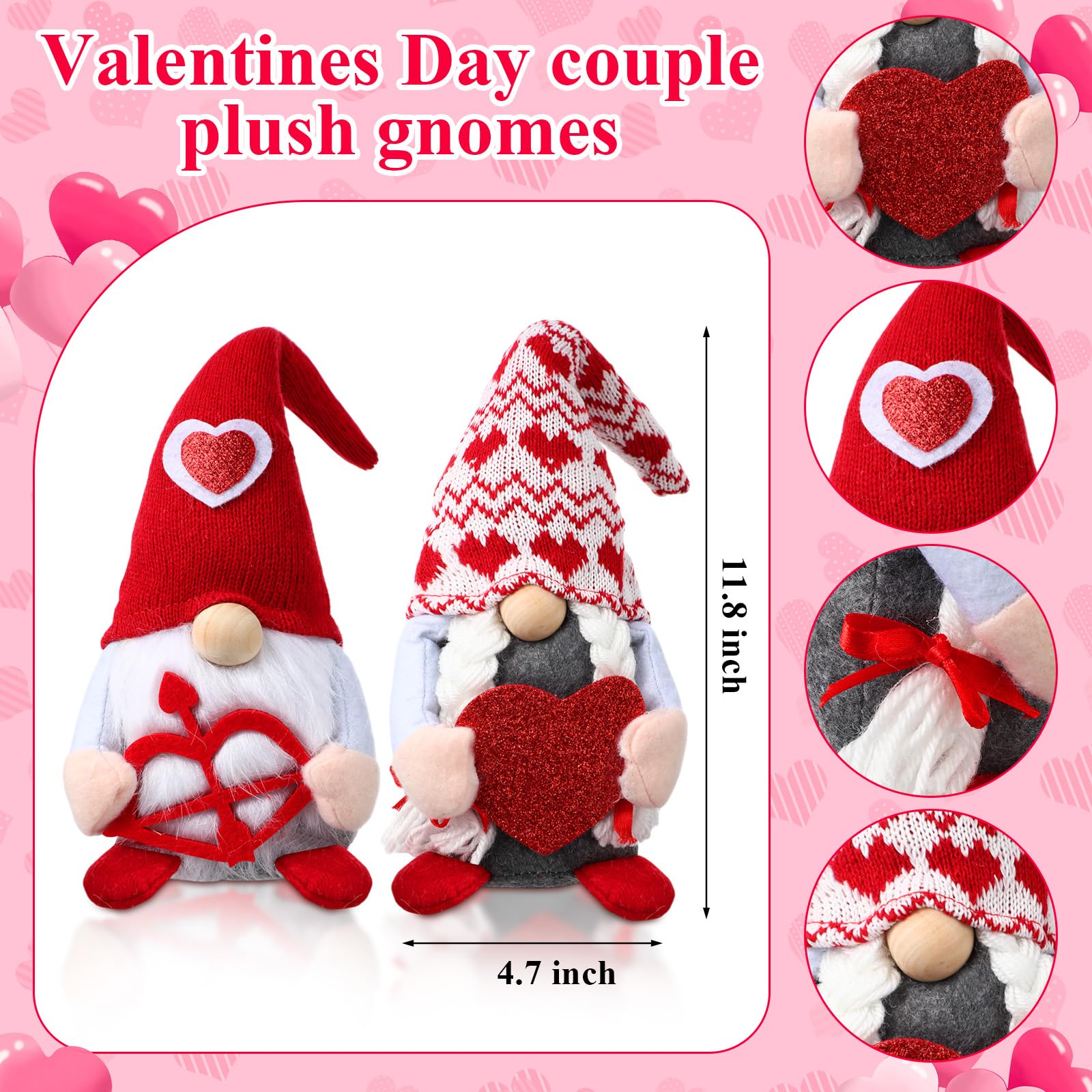 Cinnvoice 6 piezas de decoración para el día de San Valentín, árbol de mesa de 48 cm con forma de corazón de bayas artificiales con cuerda de luz, regalos de madera rústica para parejas, decoración de