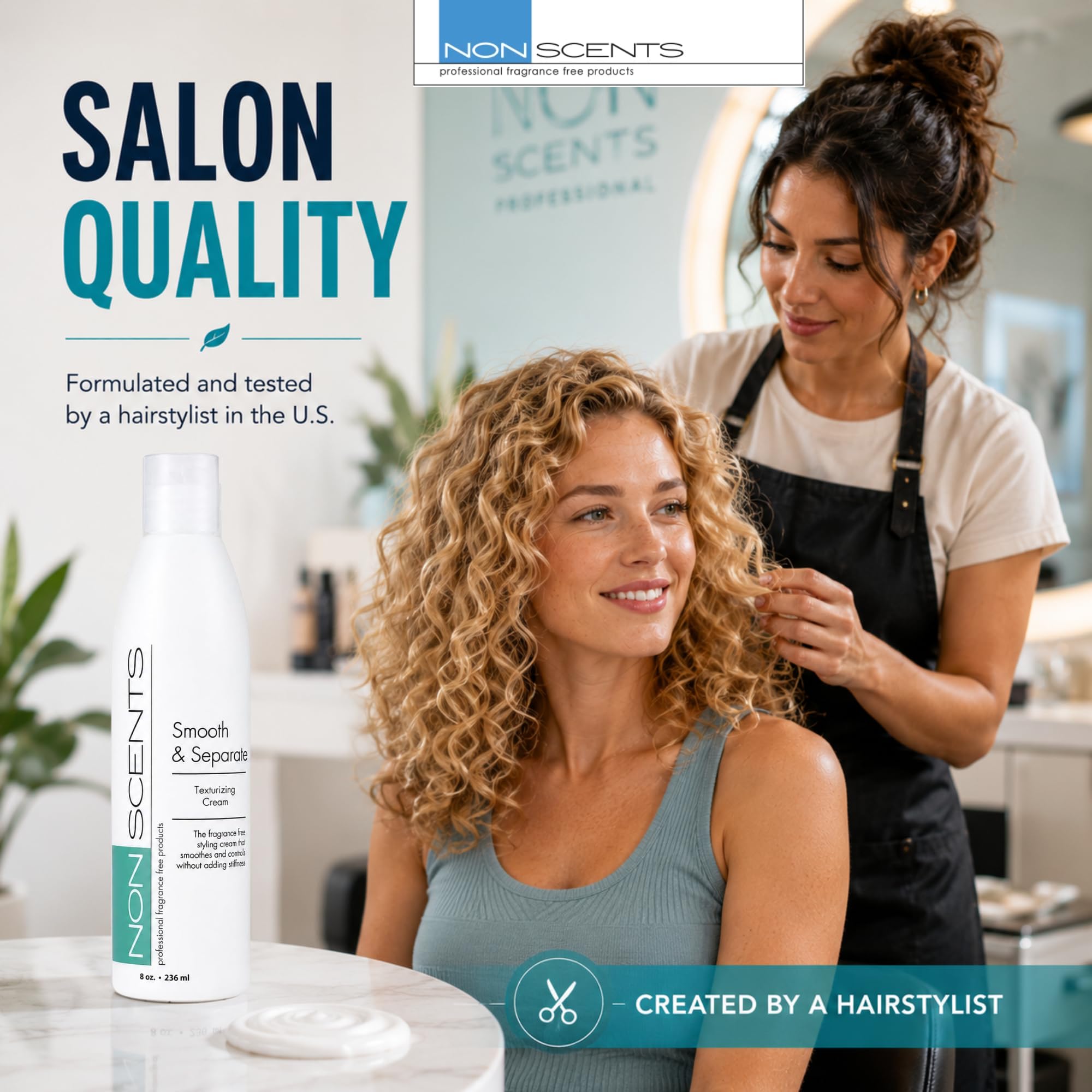 Nonscents Curl Defining Cream, Unscented Fragrance-Free Hair Texturizer