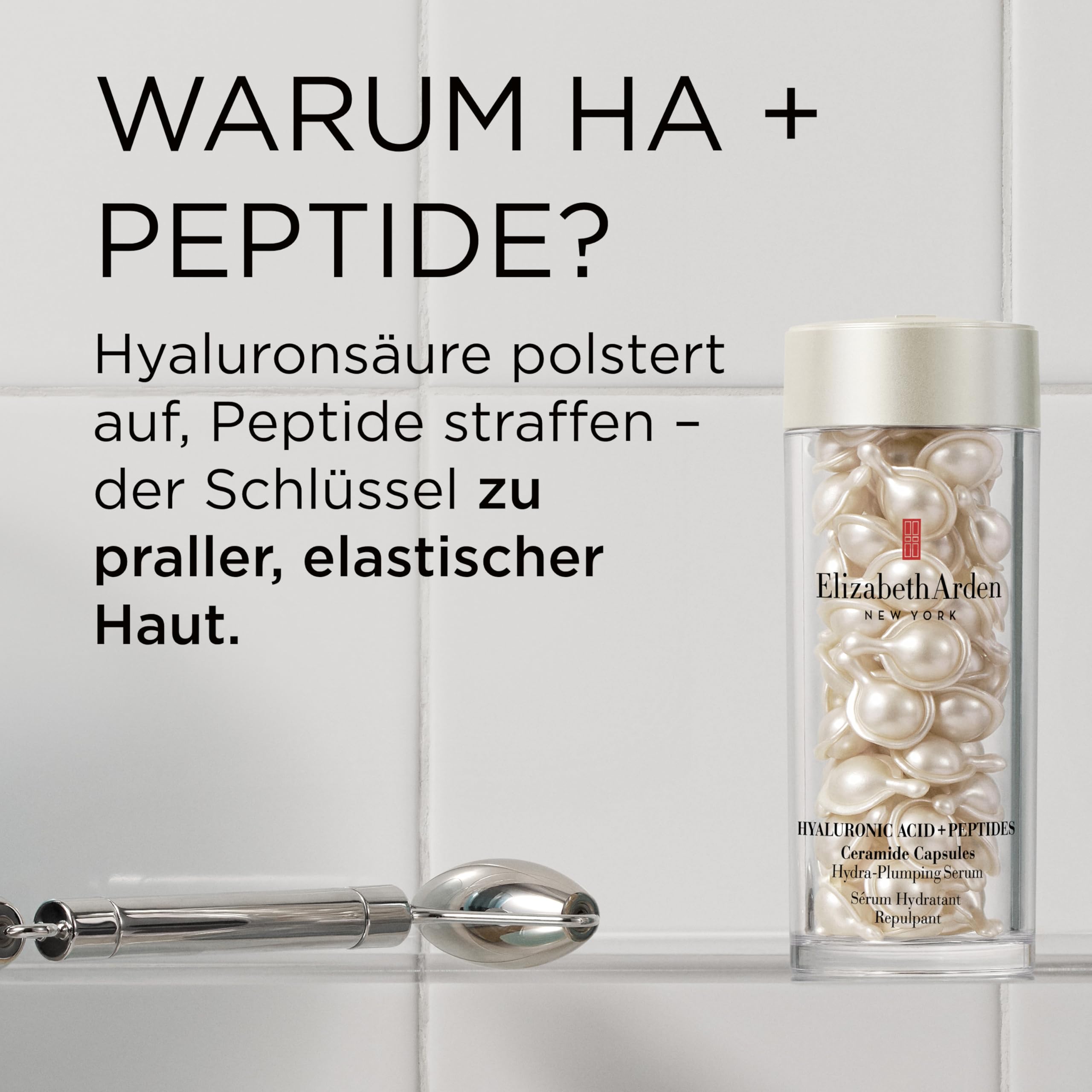 Elizabeth Arden – Hyaluronsäure + Peptide Ceramide Kapseln, feuchtigkeitsspendendes & aufpolsterndes Serum mit multimolekularer HA, seidig-leichte Formel für glattere prallere Haut, für alle Hauttypen