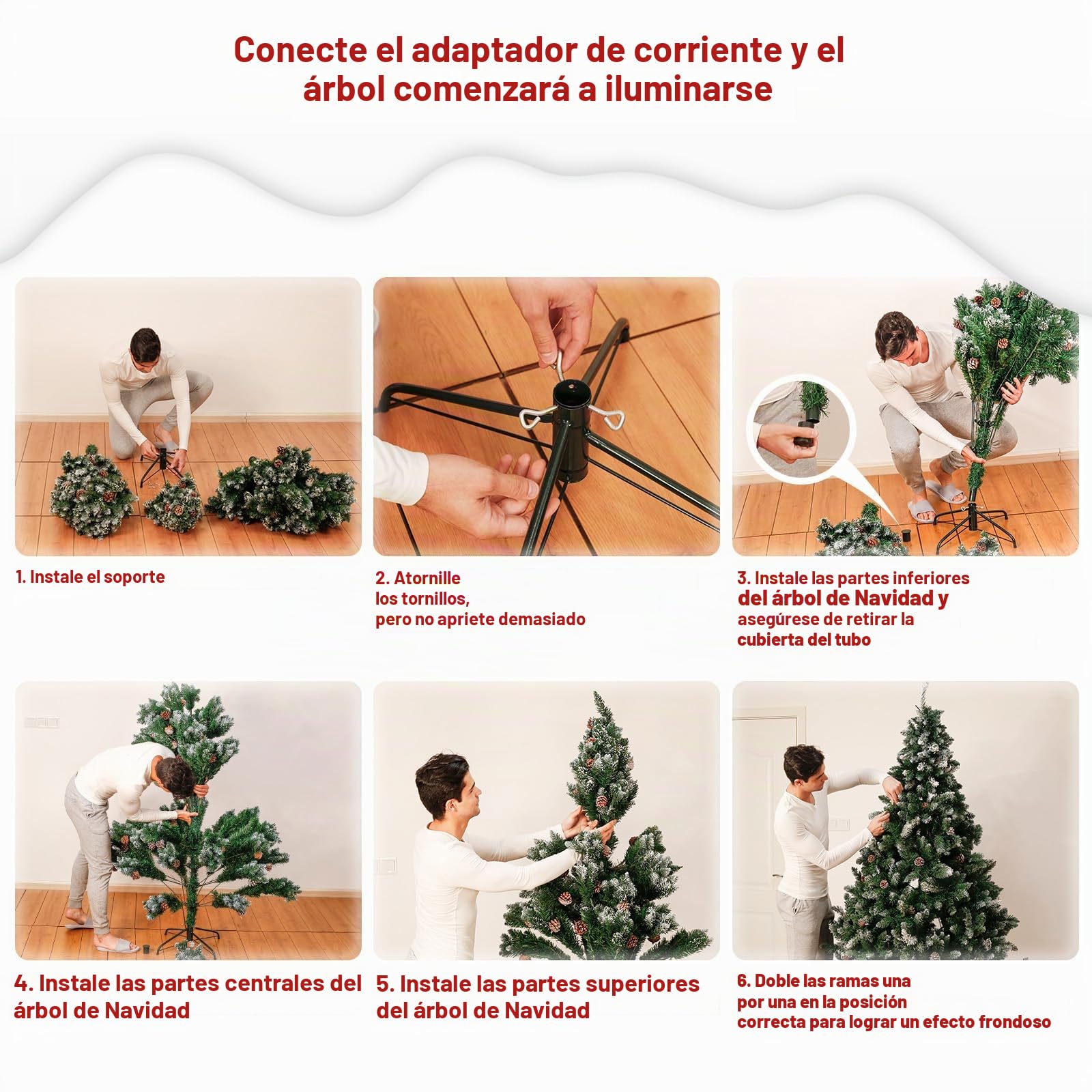 Yorbay Árbol de Navidad Artificial con Luces Led de Color Blanco cálido y Blanco Nevado Grande (150 cm 240LED)