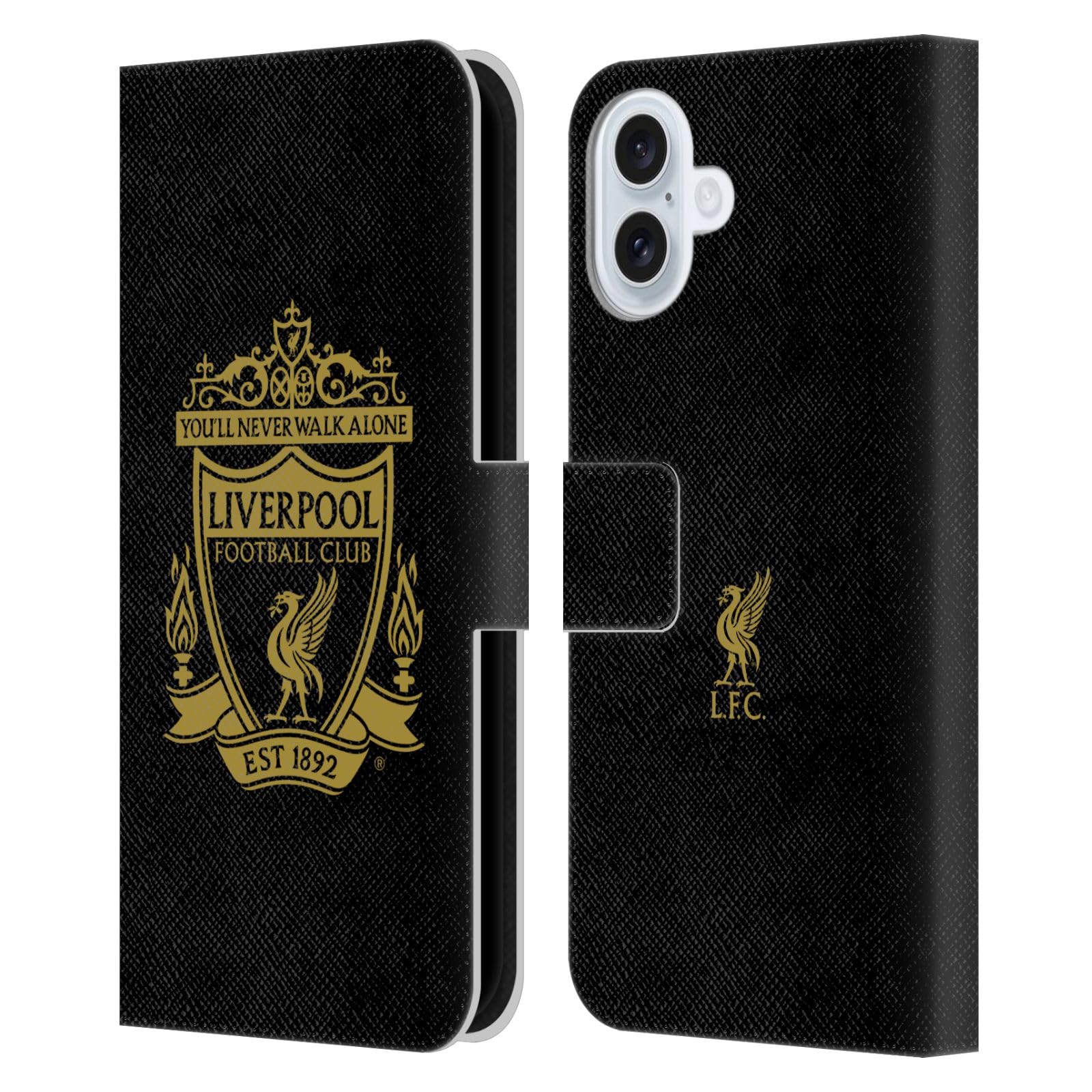 Head Case Designs Officially Licensed Liverpool Football Club Black 3 Crest 1 Leather Wallet Case Compatible With Apple iPhone 16 Plus