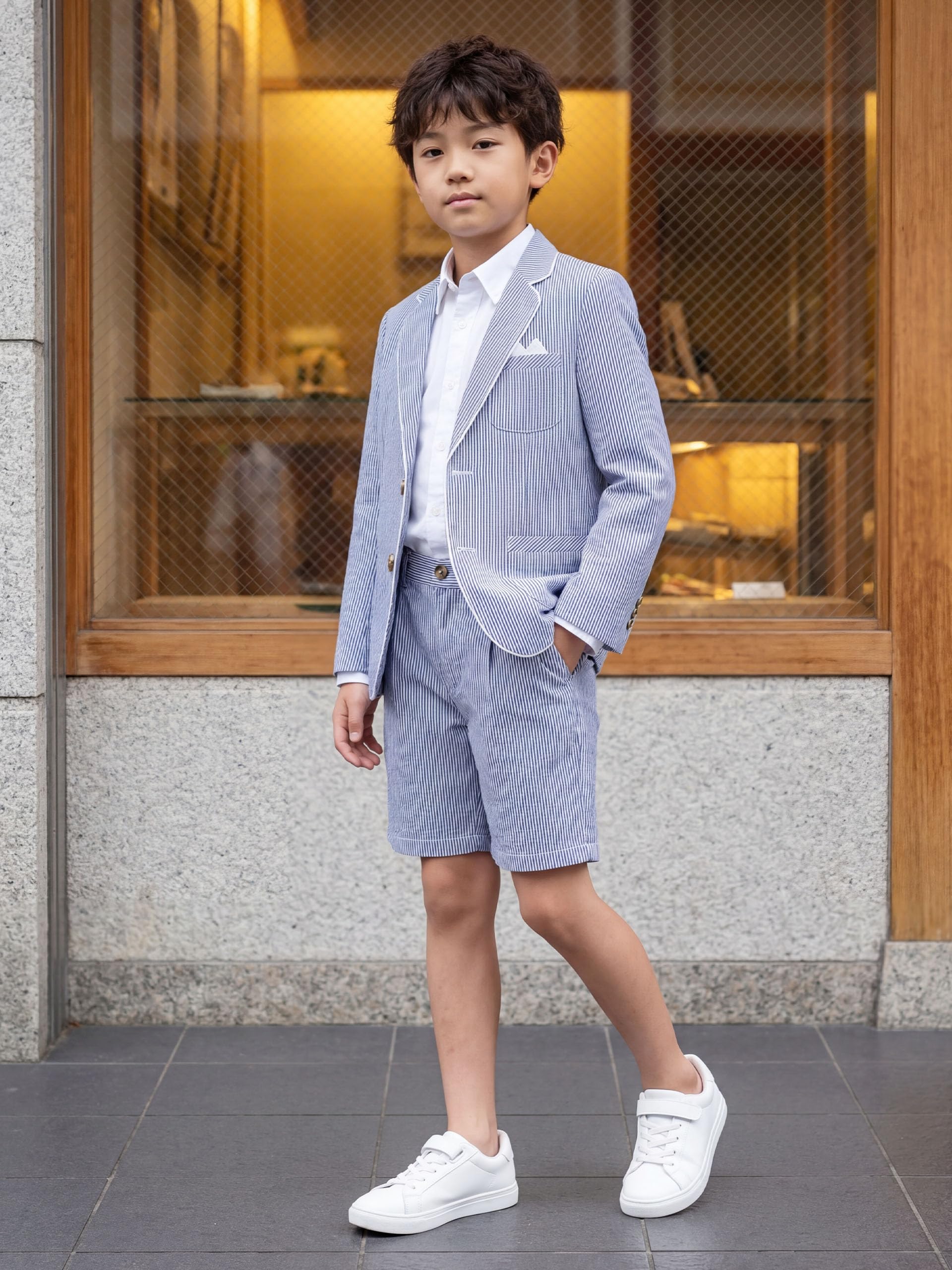 LOLANTA Seersucker-Blazer für Kinder gestreift elegante Jacke Jungen Sommer Casual 5-13 Jahre