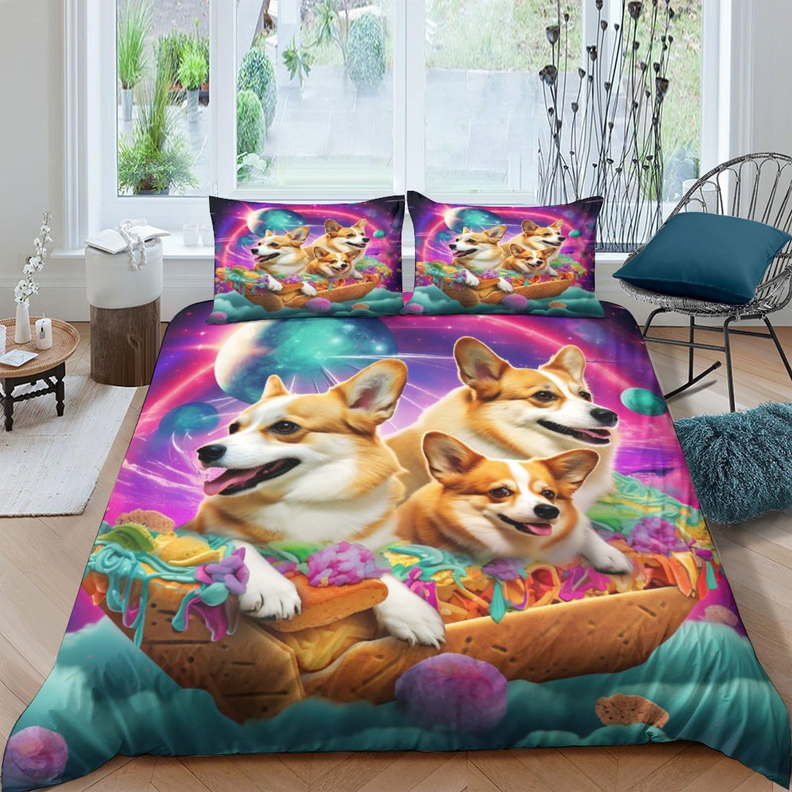 Housse de couette Chien 3D King parure de lit 3 pièces microfibre 220x240