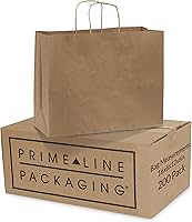 Vista 1 de Prime Line Packaging Bolsas de papel marrón con asas, bolsas de regalo grandes de estraza para pequeñas empresas, compras, tienda minorista