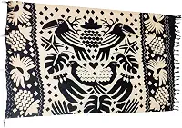 Canga Praia Étnico, Preto e Bege, Estampa Floral Geométrica, Estilo Boho Farmmy, com Franjas