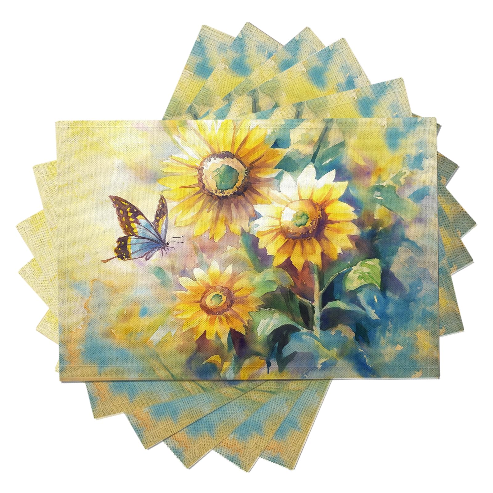 Set di 8 Tovagliette Americane Lavabili Cotone Lino Retrò - Tovaglietta Americana Resistenti al Calore Durevole Farfalla girasole - per Colazione Pranzo 30×45 cm