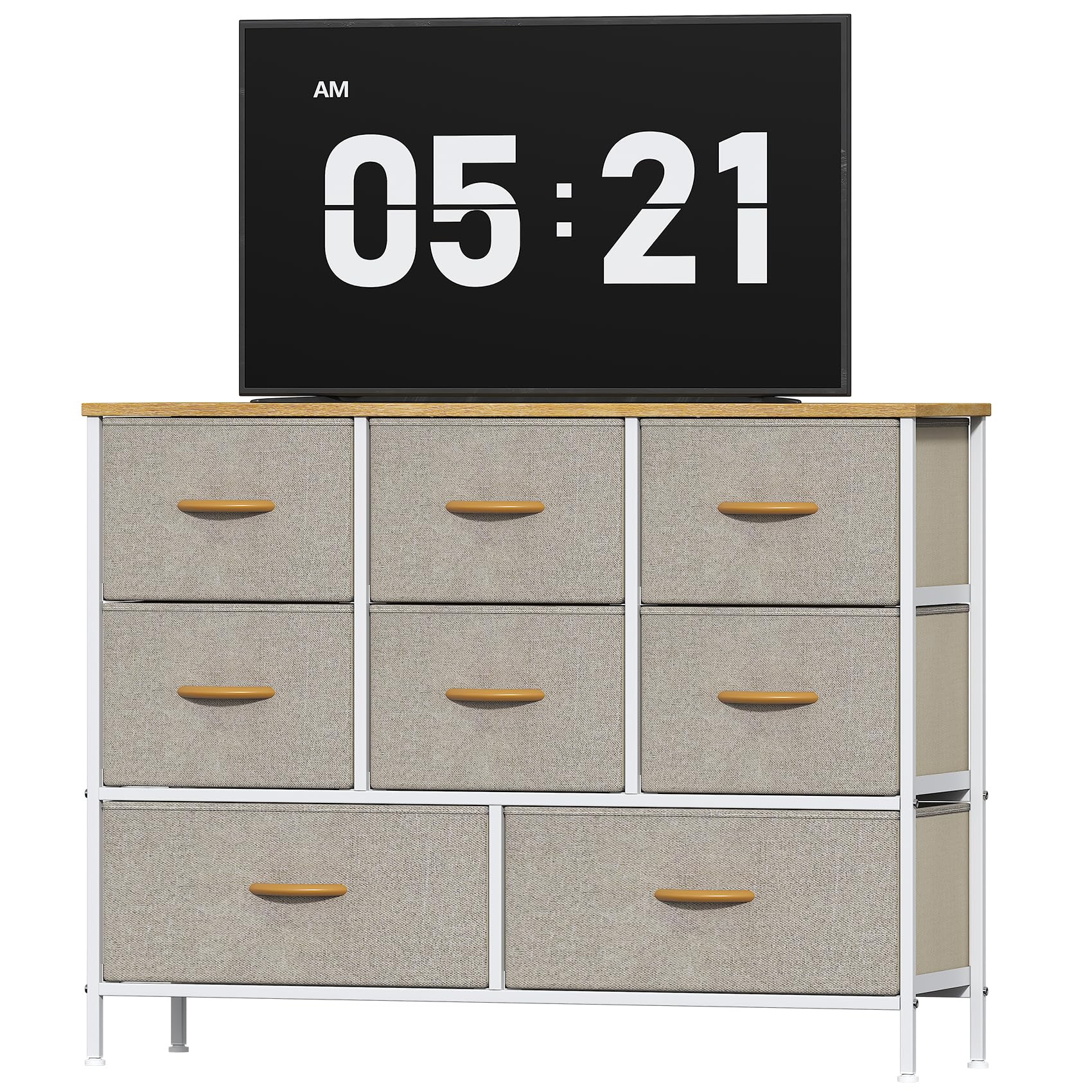 Feonase Chest of Drawers, Bedroom Dresser with 8 Fabric Drawers, Metal Frame & MDF Wood Top, Adjustable Feet, Storage Organizer Unit for Bedroom, Closet, Living Room, Hallway, Khaki