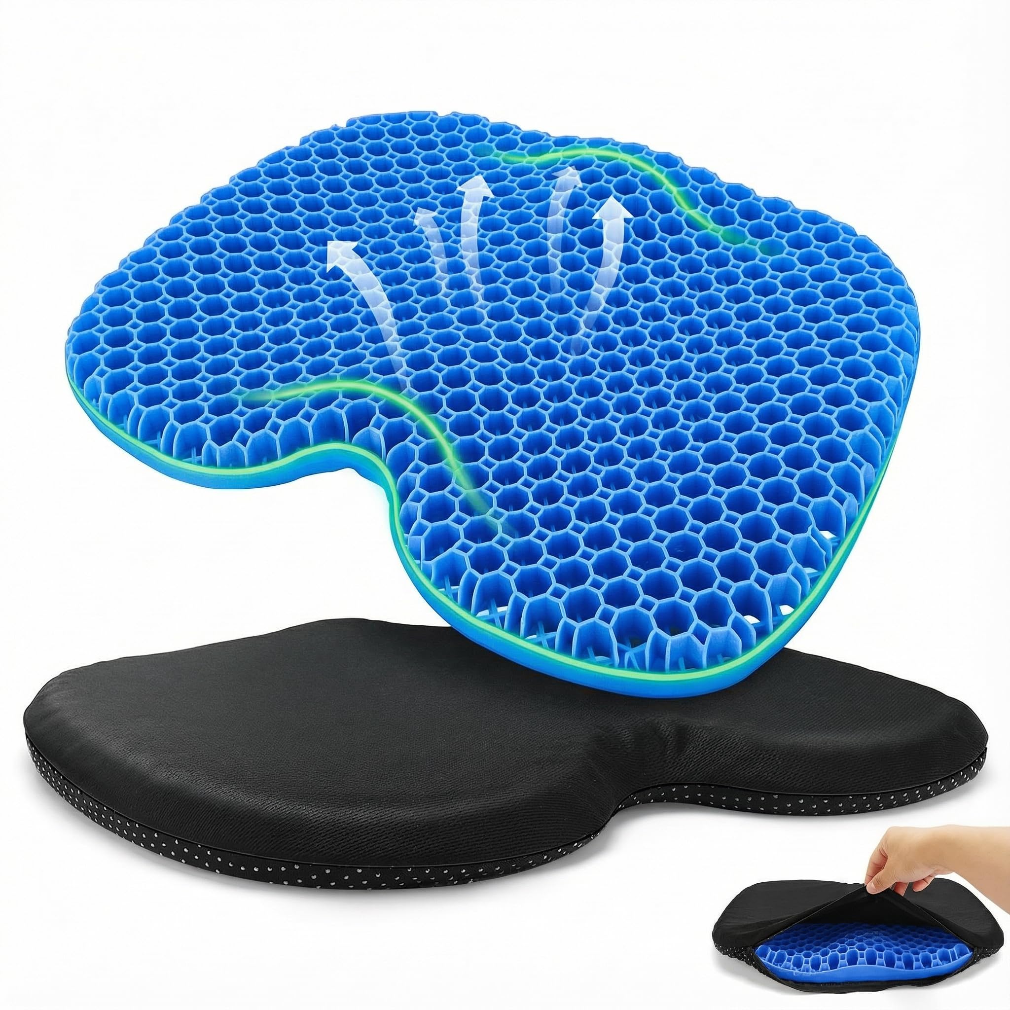 Coussin d'assise Extra Large en Gel - 48 x 38 x 5 cm - Structure en nid d'abeille pour Un Soutien Solide et Un Confort dans Les Fesses - Idéal comme Coussin de siège de Voiture Bleu