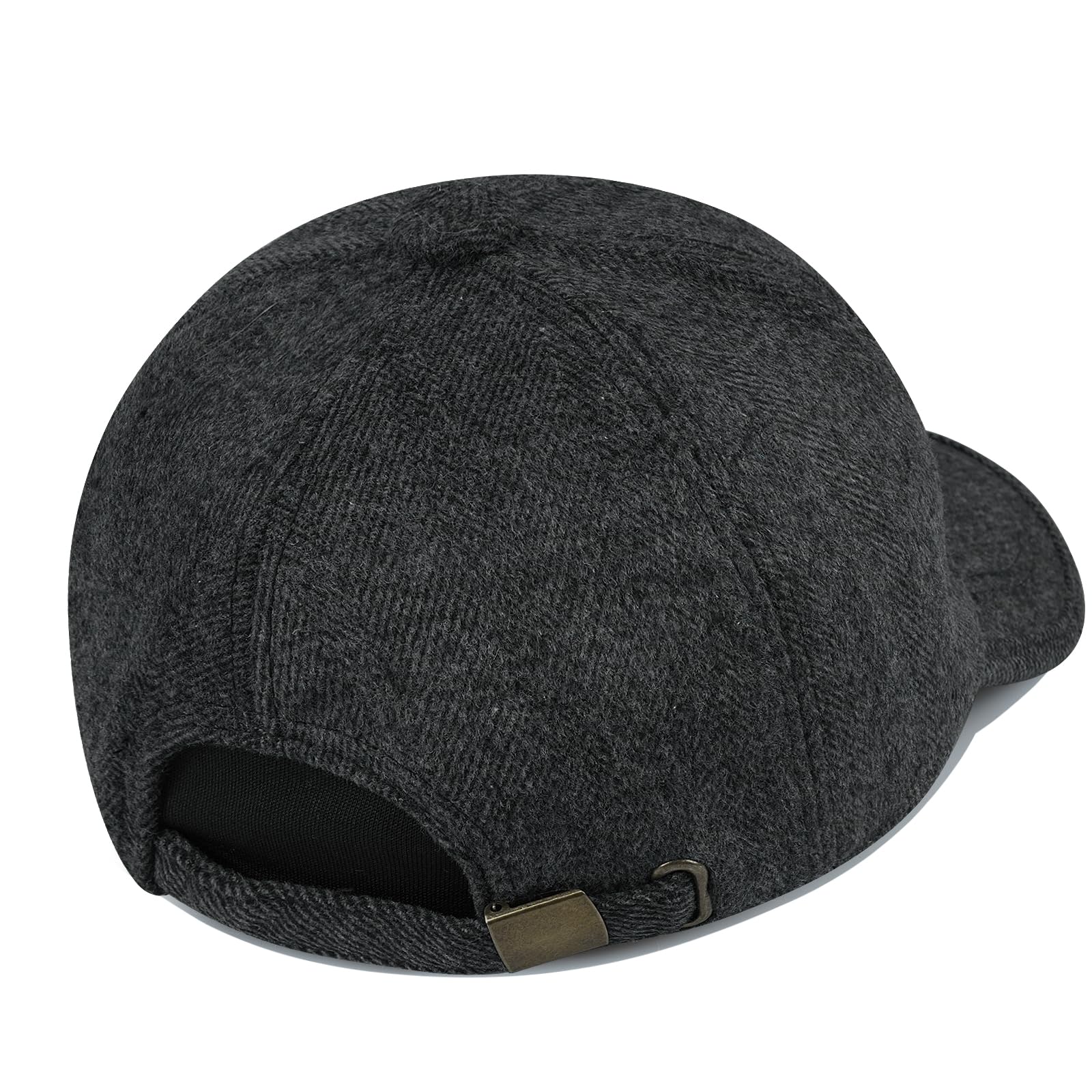 kapelusz, Czapka zimowa z daszkiem nausznikami tweedu, męska, wełniana, termiczna, gruba, ciepła, czapka dla taty(KGSDT4Black)