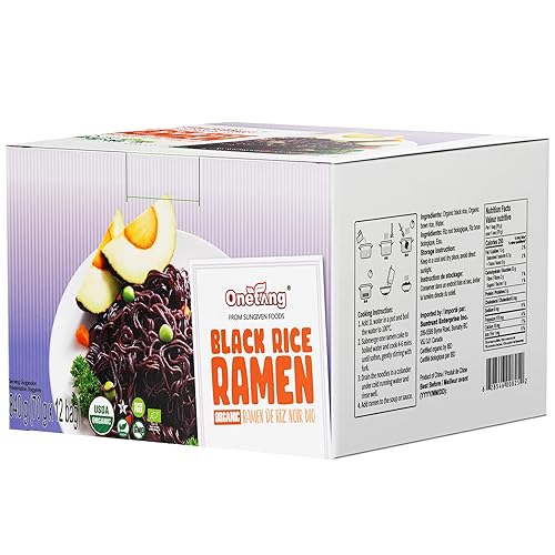 ONETANG Fideos ramen orgánicos de arroz Blakc y arroz integral, pasta sin gluten, grano entero, sin OMG, kosher, vegano, 2.47 onzas (paquete de 12)