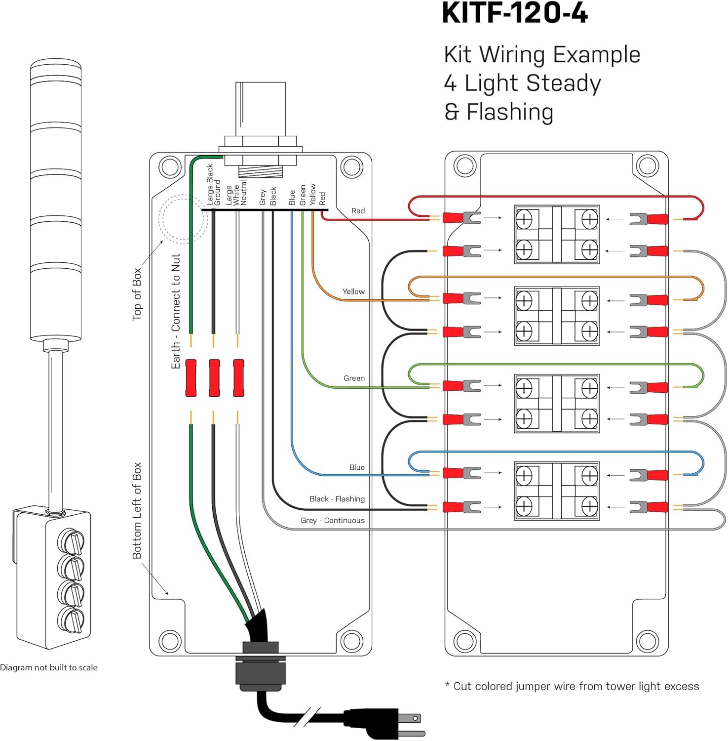 Signaworks LED 4 Light Steady & Flashing Andon Tower Light Kit - Parts Only, Assembly Required - 3 Position Switches for On/Off Operation - Stack Light…
