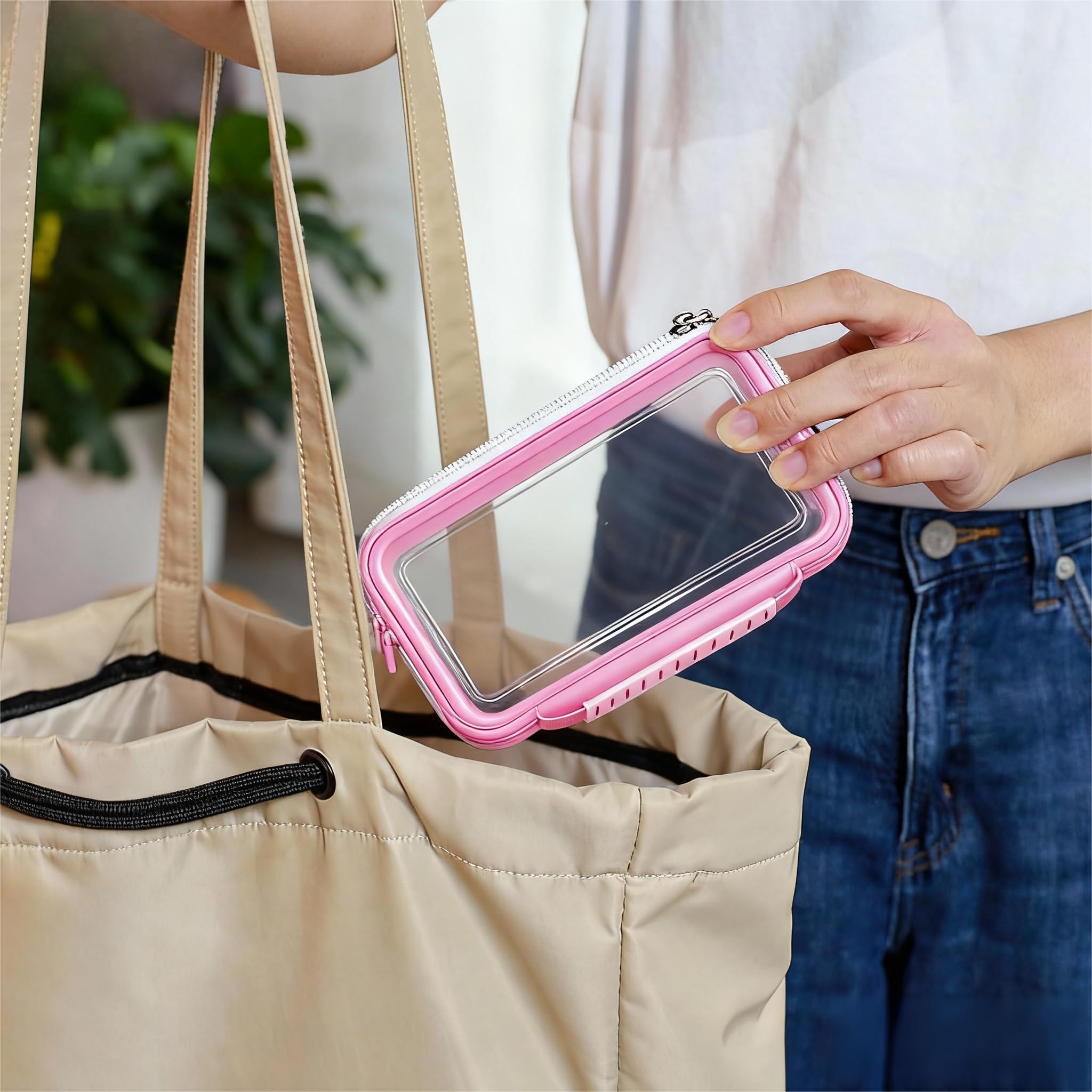Transparente Hartschalenhülle mit Reißverschluss, Kunststoff, tragbar, wasserdicht, für Snacks, Spielzeug, Windeln, Reisen, Rosa, 3 Stück