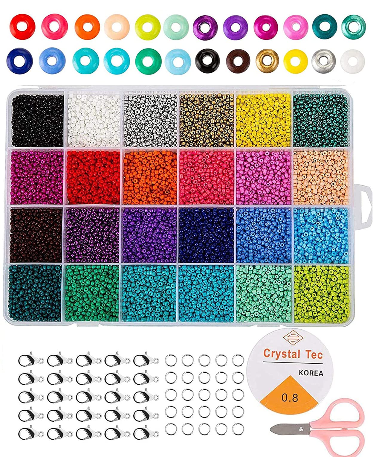 Cuentas de Colores 2mm Mini Cuentas y Abalorios Cristal para DIY Pulseras Collares Bisutería (24 Colores)