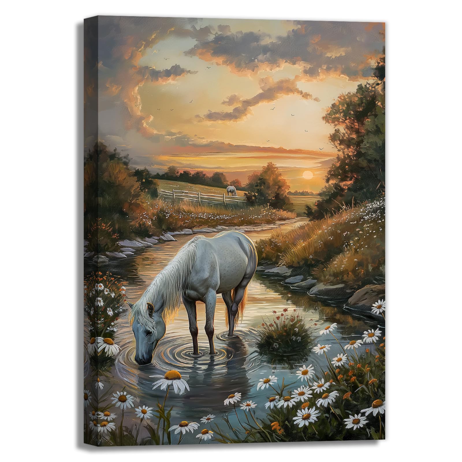 Amazon.com: White Horse Canvas Wall Art Abstract Animal Picture Print ...