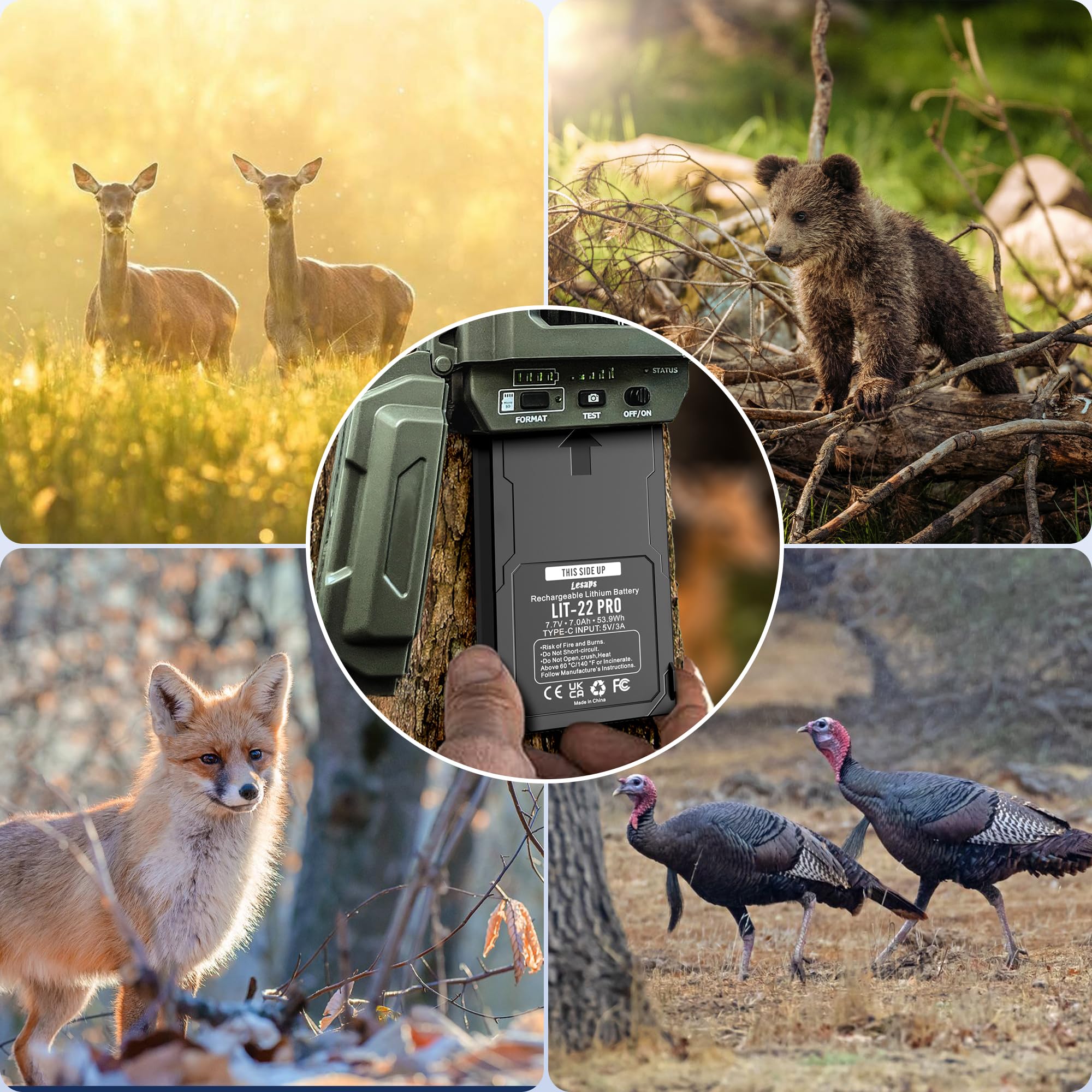 Confezione da 2 batterie LIT-22 da 7000 mAh ricaricabili al litio per fotocamera SPYPOINT Trail, compatibile con fotocamere cellulari Flex-M, Flex G-36, Flex-Plus, Flex-S (include cavo di tipo C)