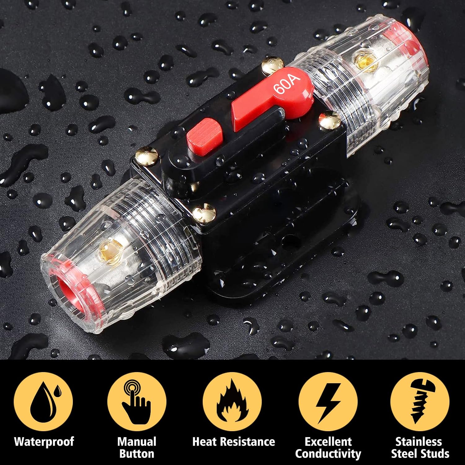 Circuit Breaker Switch 60A Waterproof Fuse Inline Holder Resettable Fuse Manual Reset 12V-48V DC for Car Audio Sound Amplifier System RV Home Marine Boat Truck