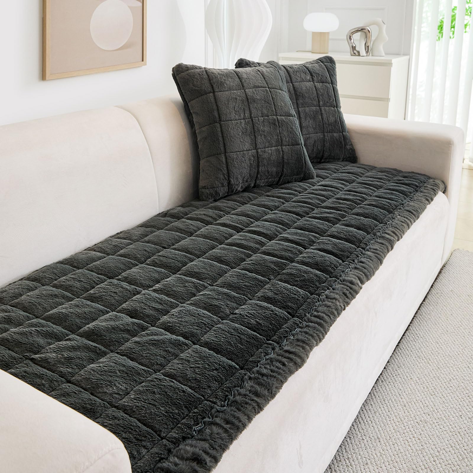 ShowyLive Sofa Covers 1 2 3 4 Seater Non Slip Sofa Slipcovers Super Soft & Thick Corduroy Sofa Cushion Covers Sofa Protectors from Pets/Kids/Dogs(Dark Grey, 28 * 59 inch/70 * 150CM) — view 11