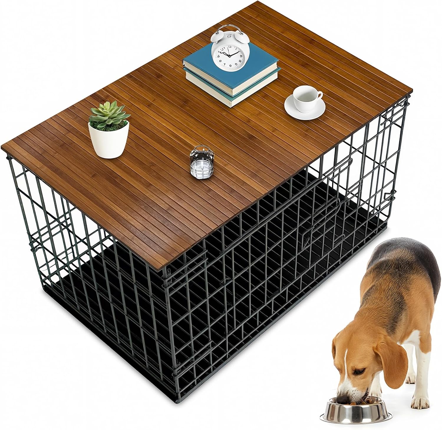 42 x 28 Inch Dog Crate Topper Wood - Dog Kennel Topper Bamboo Top for 42 Inch Crates, Pet Crate Furniture Table Cover, Decorative Wooden Platform for Small Dog Cage, Home Decor Pet Accessories