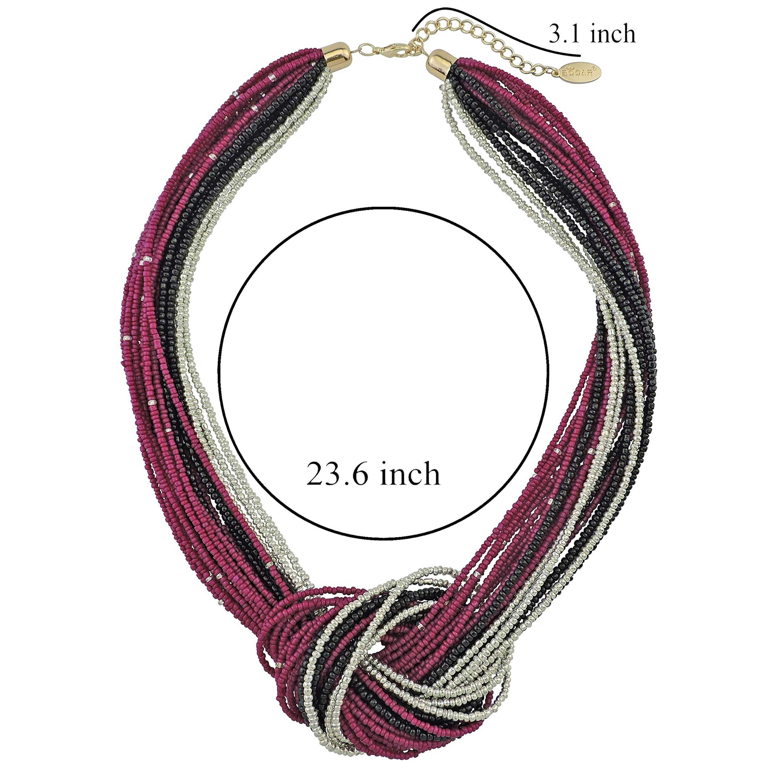 Bocar Collana a nodo multistrato con perline di semi (NK-10316-purple+black)
