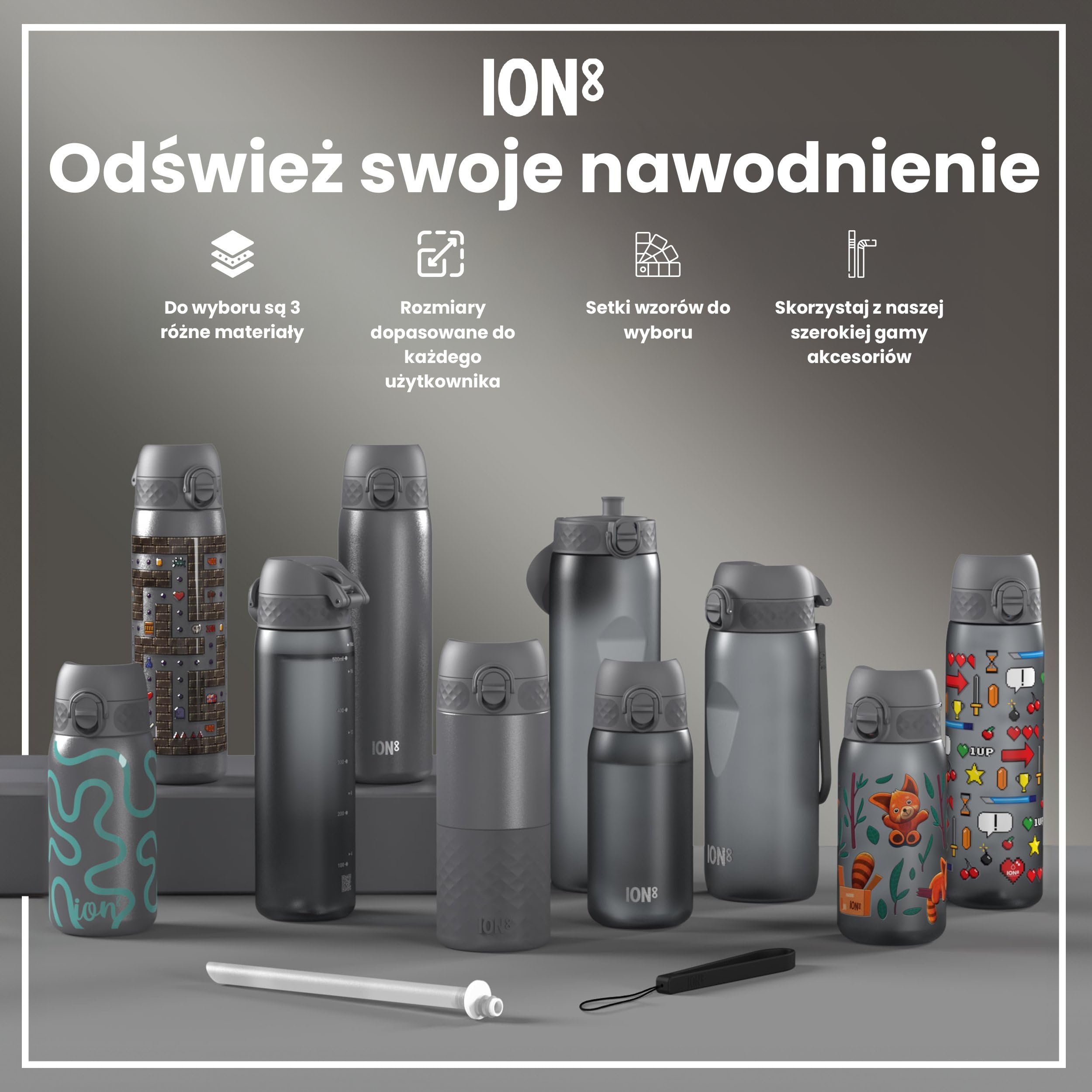 ION8 Butelka na Wodę, 500 ml/18 oz, Szczelna, Łatwe Otwieranie, Bezpieczny Zamek, Można Myć w Zmywarce, Bez BPA, Higieniczne Pokrycie, Uchwyt do Przenoszenia, Łatwa Czyszczenie, Bezwonny, Gracz