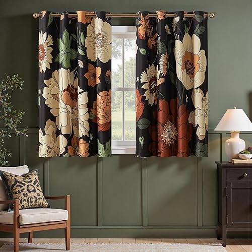 JINCHAN - Cortinas florales Lora para dormitorio, cortinas opacas para sala de estar, de textura vintage boho, con estampado de flores, de 63