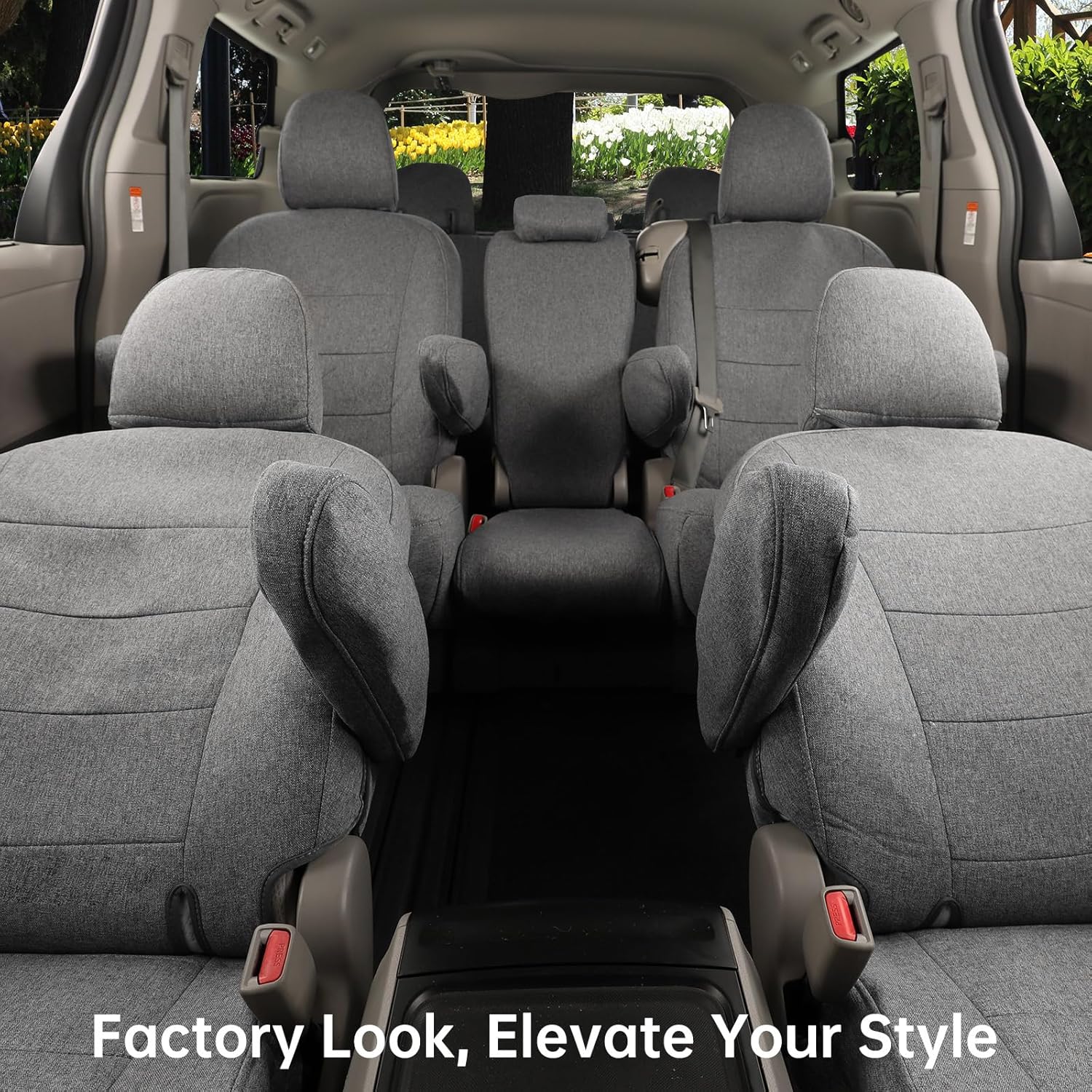 coverdream Sienna Car Seat Covers Custom Fit for 2011-2020 Toyota Sienna SE,LE,XLE,SE Premium,XLE Premium,8-Seater,Full Coverage,Airbag Compatible Polyester Auto Seat Protector (Full Set,Gray)
