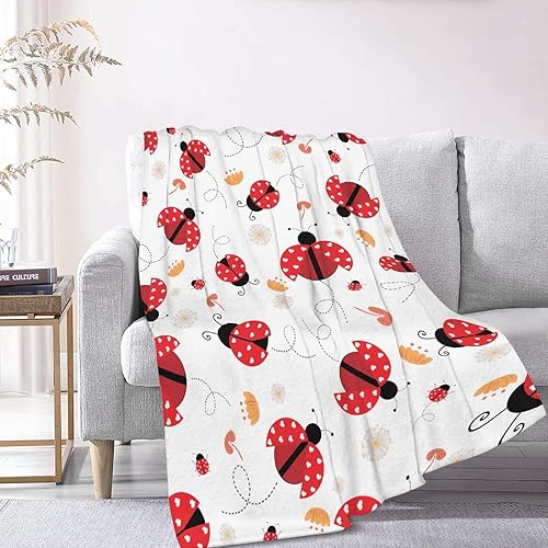 Miniatura 2 de Manta de franela de mariquita para regalo, manta de franela ultra suave y acogedora, manta de forro polar ligera y mullida, manta de felpa cálida