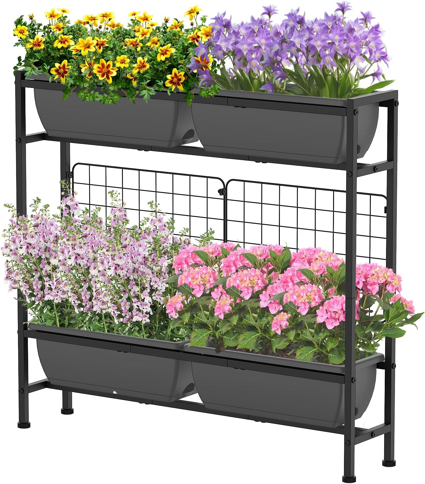 Raised Planter Box, Plastic Raised Garden Bed with Legs, Standing Planter Box with Drainage Holes & Trellis, 32" Elevated Flower Beds Outdoor & Indoor for Vegetables, Balcony, Patio, Grey