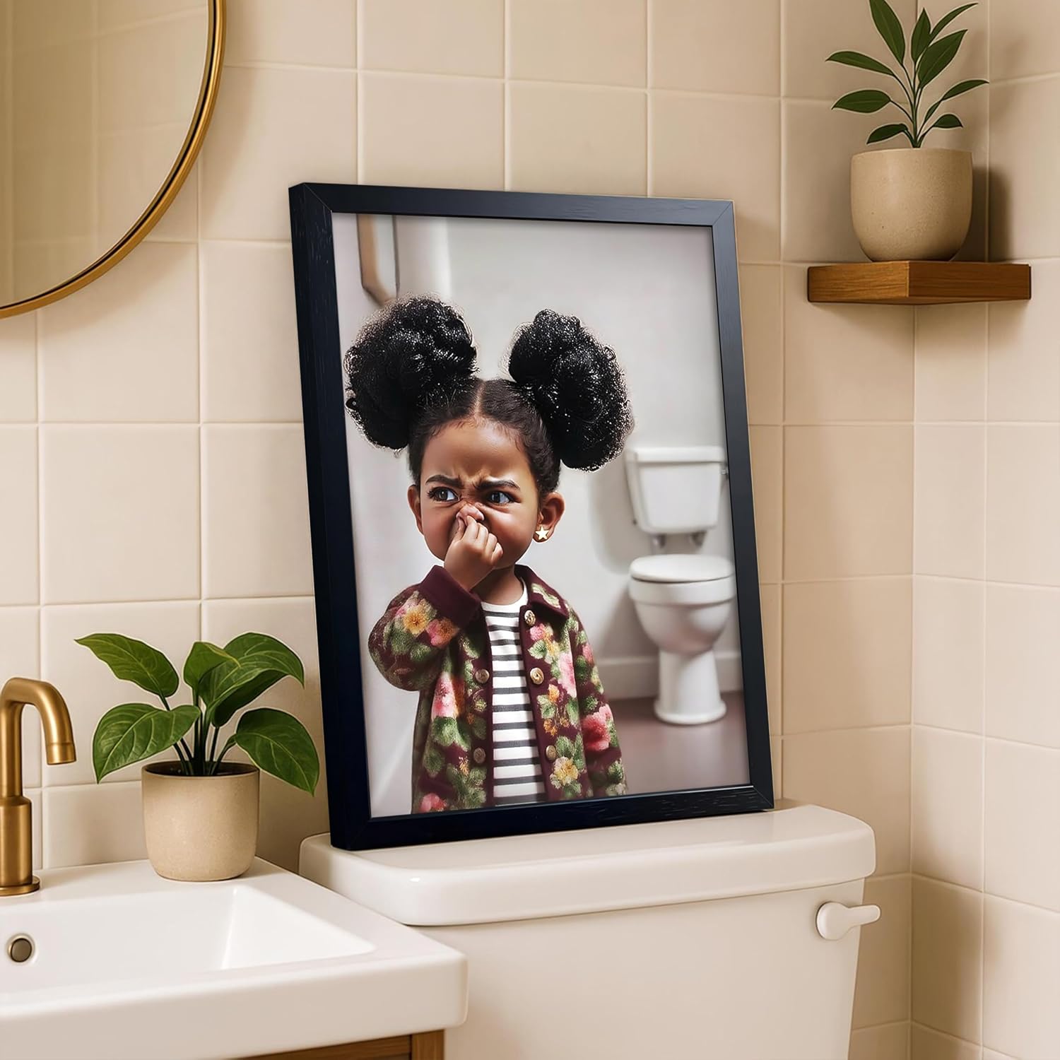 JZMGGQQ Stank Face Bathroom Art Funny Black Girl Wall Decor for Toilet, African American Bathroom Wall Art with Black Wooden Frame 10x8 in - Image 2