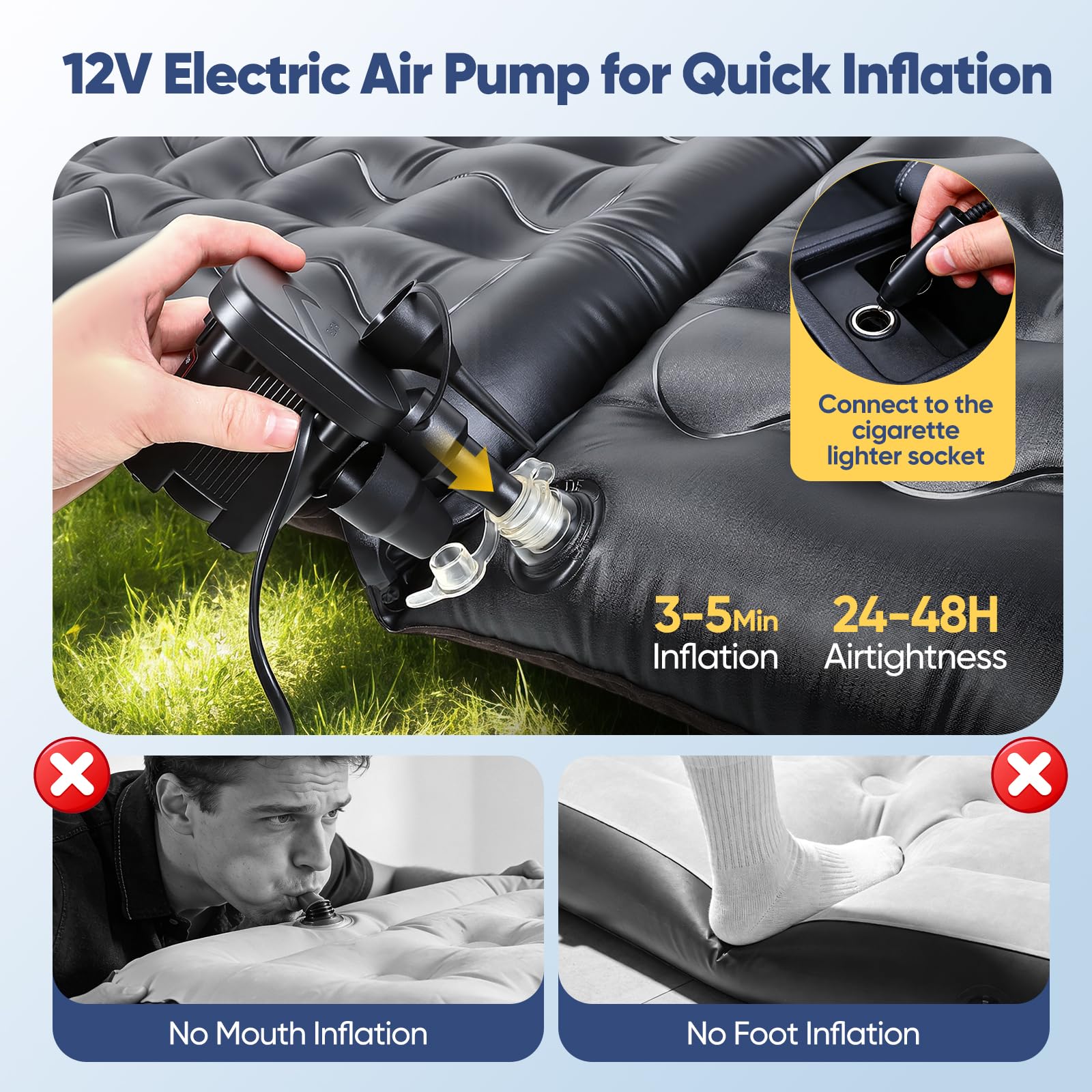 Luftmatratze für Auto, Aufblasbares Bett für Rücksitz, Luftmatratze SUV mit Luftpumpe und Kissen für Reisen, Camping, Outdoor-Aktivitäten(Version Rücksitzbank)