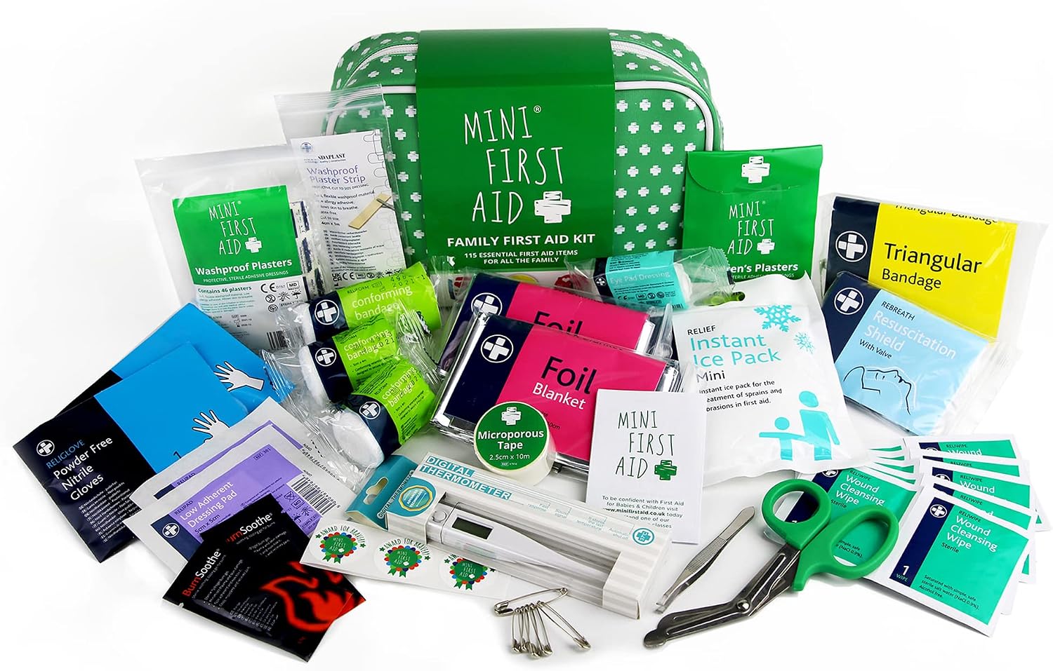 Family First Aid Kit, 115 Pieces Including Plasters, Bandages, Burn Gel, Thermometer, Cold Pack, for Car Home, Travel - Image 3