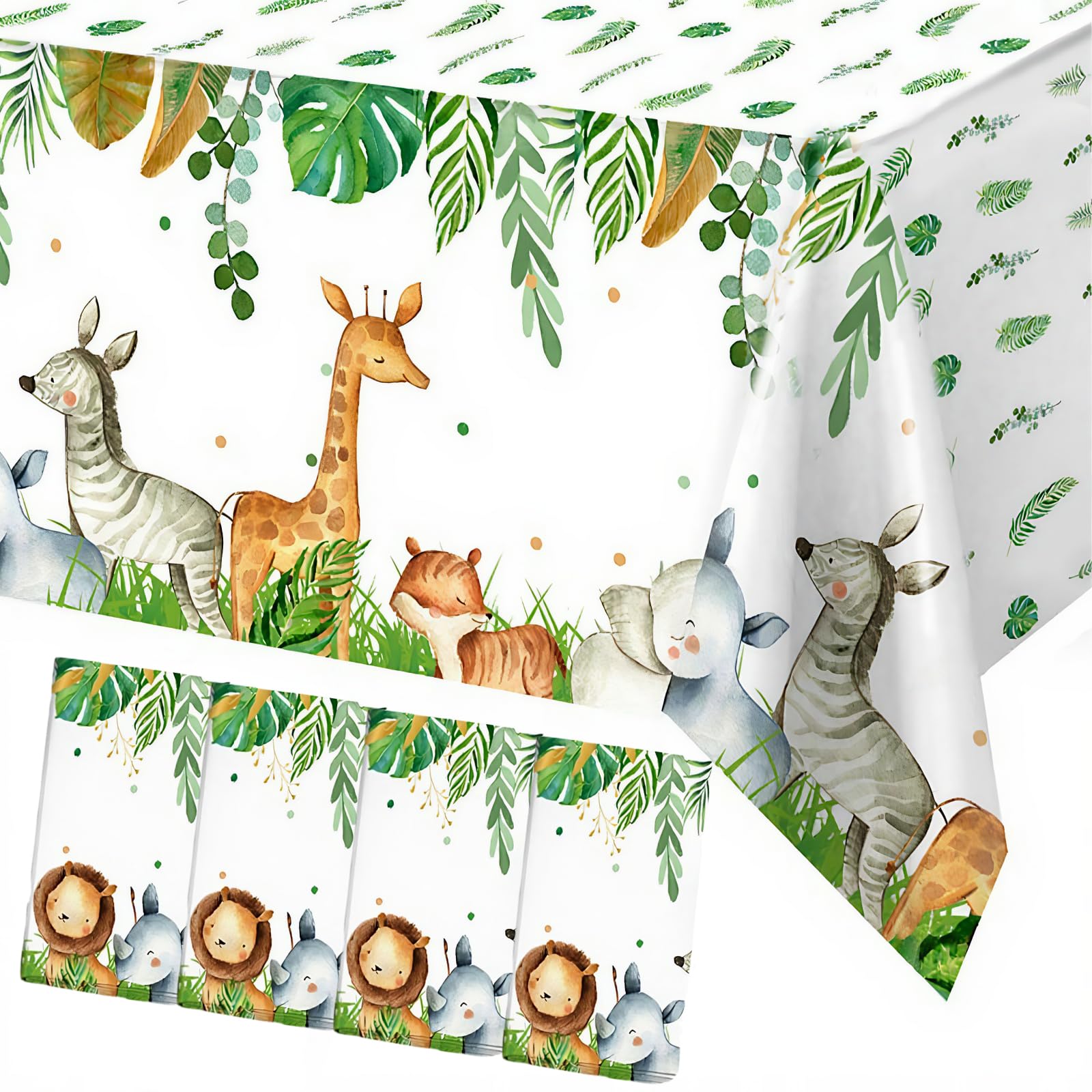 4Stk Tischdecken-Set 220x130 cm, Blattmuster Safari Dschunge
