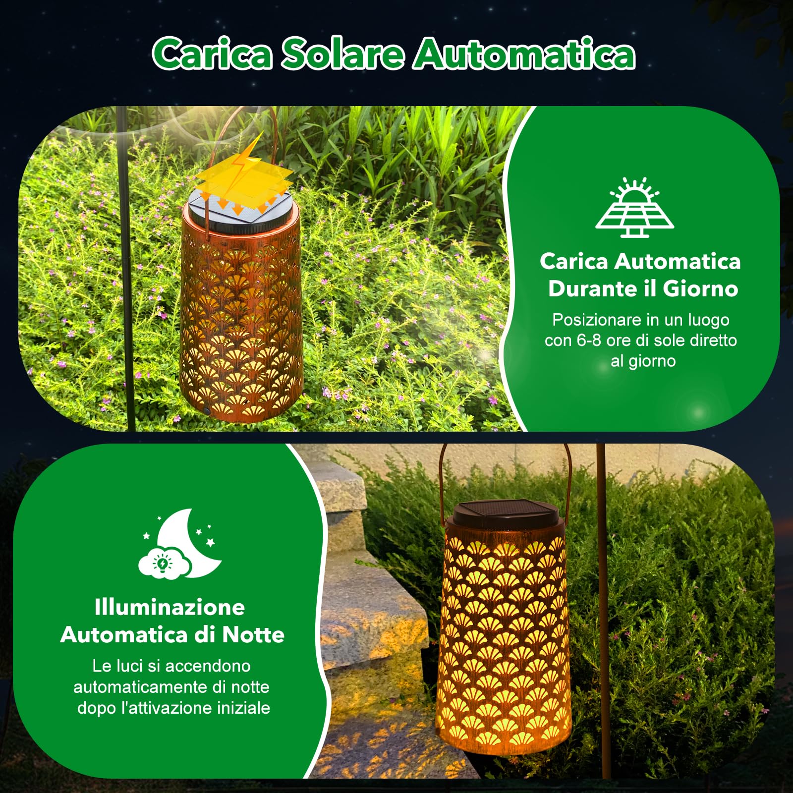 OUSFOT Lanterne Solari da Esterno 2 Pezzi, Due Modalità di Illuminazione Lanterne Solari da Giardino, Impermeabile Luci solare per Terrazza, Patio, Tavolo, Festa, Decorazione Orientale della Casa