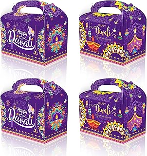 KYMY Diwali Treat Boxes, 12pcs Happy Diwali Goodie Candy Gift Boxes for Snack Sugar Chocolate, India Festival of Lights Gift Boxes, India Festival Party Favor for Diwali Decorations