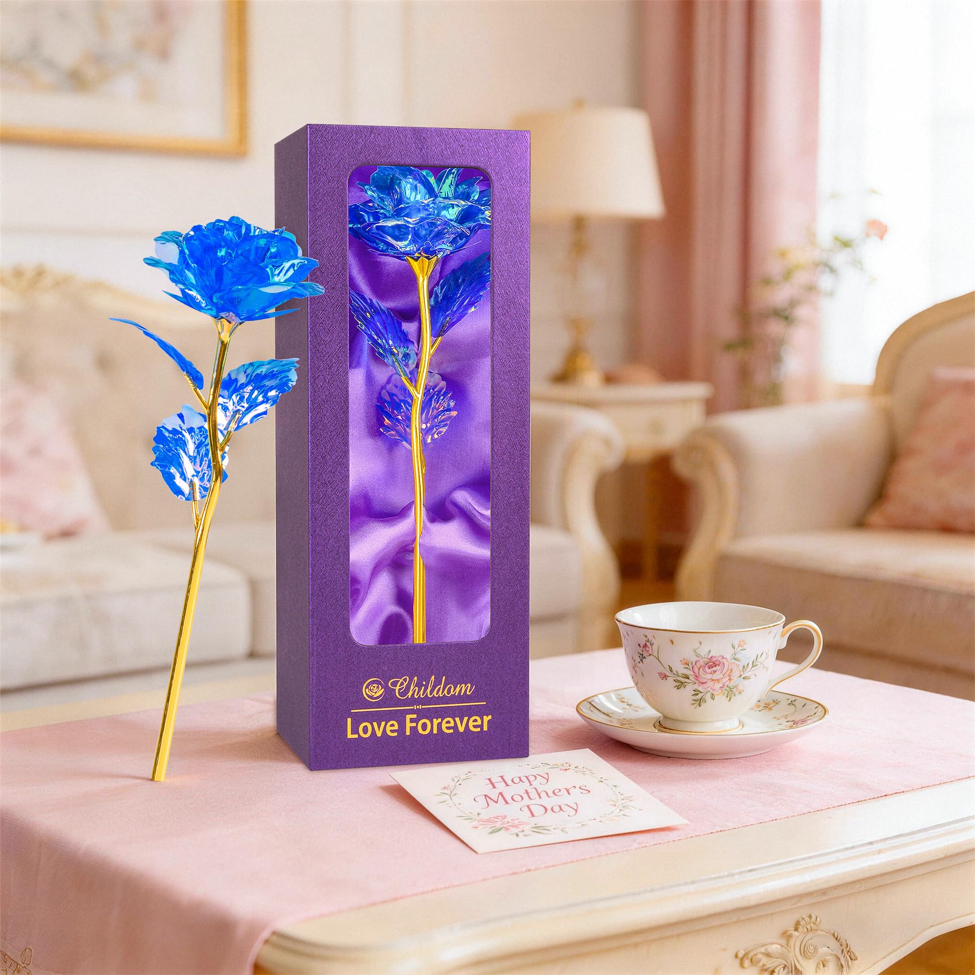Childom Mothers Day Rose Gifts for Mom,Birthday Gifts for Women,Mothers Day Flowers Gifts for Mom from Daughter Son,Blue Artificial Flowers Gift for Wife,Grandma,Christmas,Valentines,Anniversary