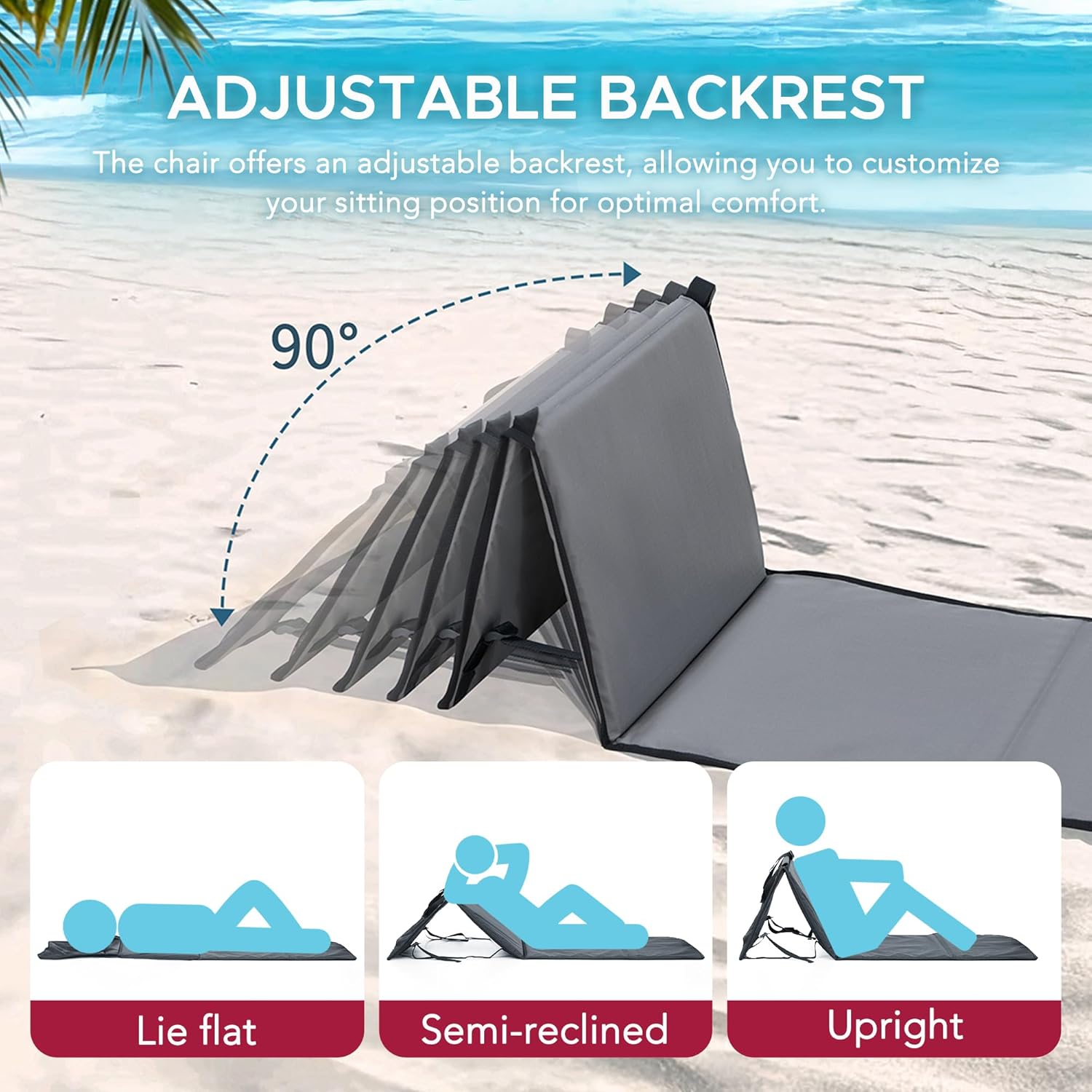 Sunjoy Ultra-Light Folding Chair with Backrest, Outdoor Portable Beach Mat Lounge Chair, Ideal Tanning Mat for Sunbathing for Camping Beach Road Trips, Gray