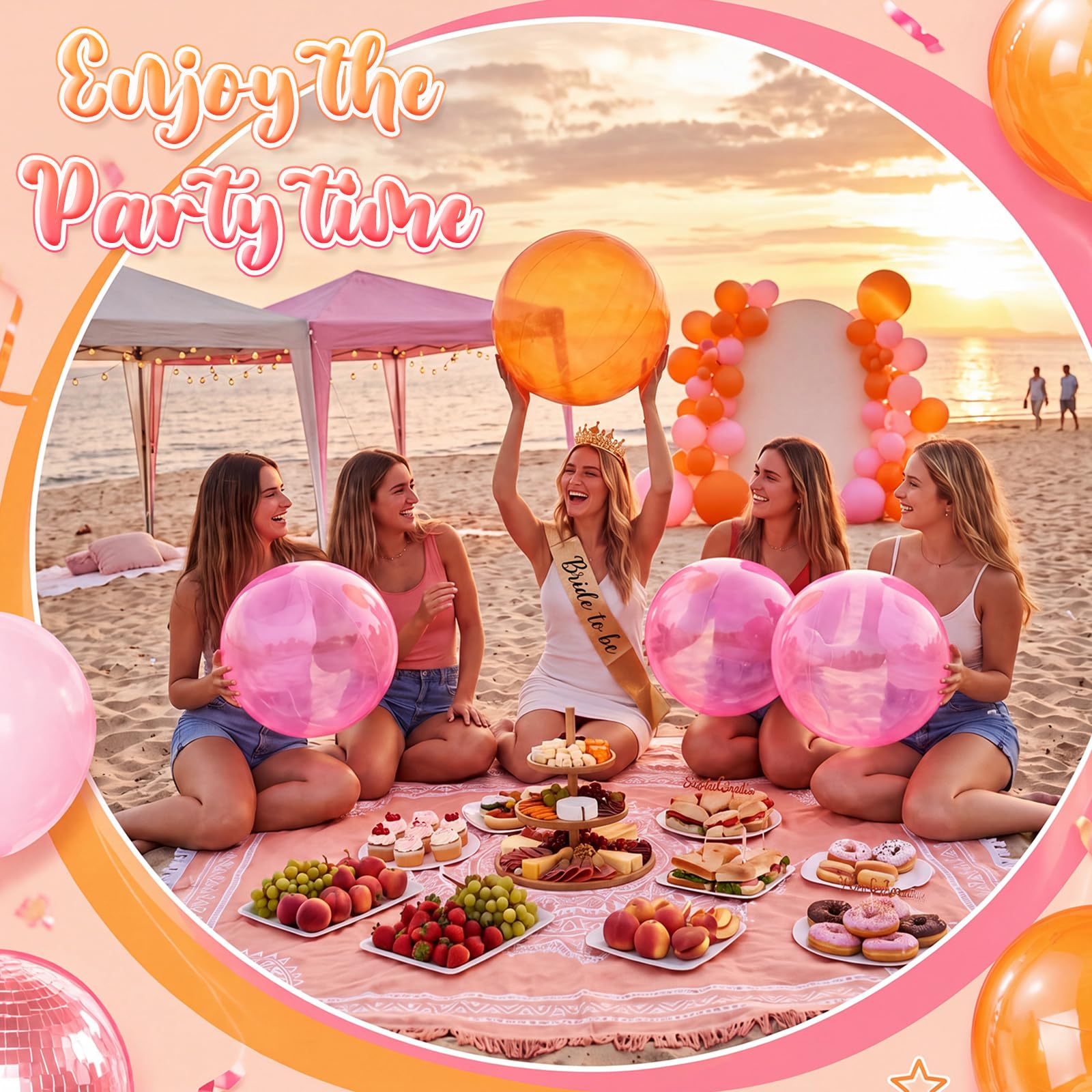 Lot de 8 ballons de plage roses et oranges de 40,6 cm - Ballons gonflables et flottants pour enterrement de vie de jeune fille - Coucher de soleil - Été - Piscine - Plage - Fête