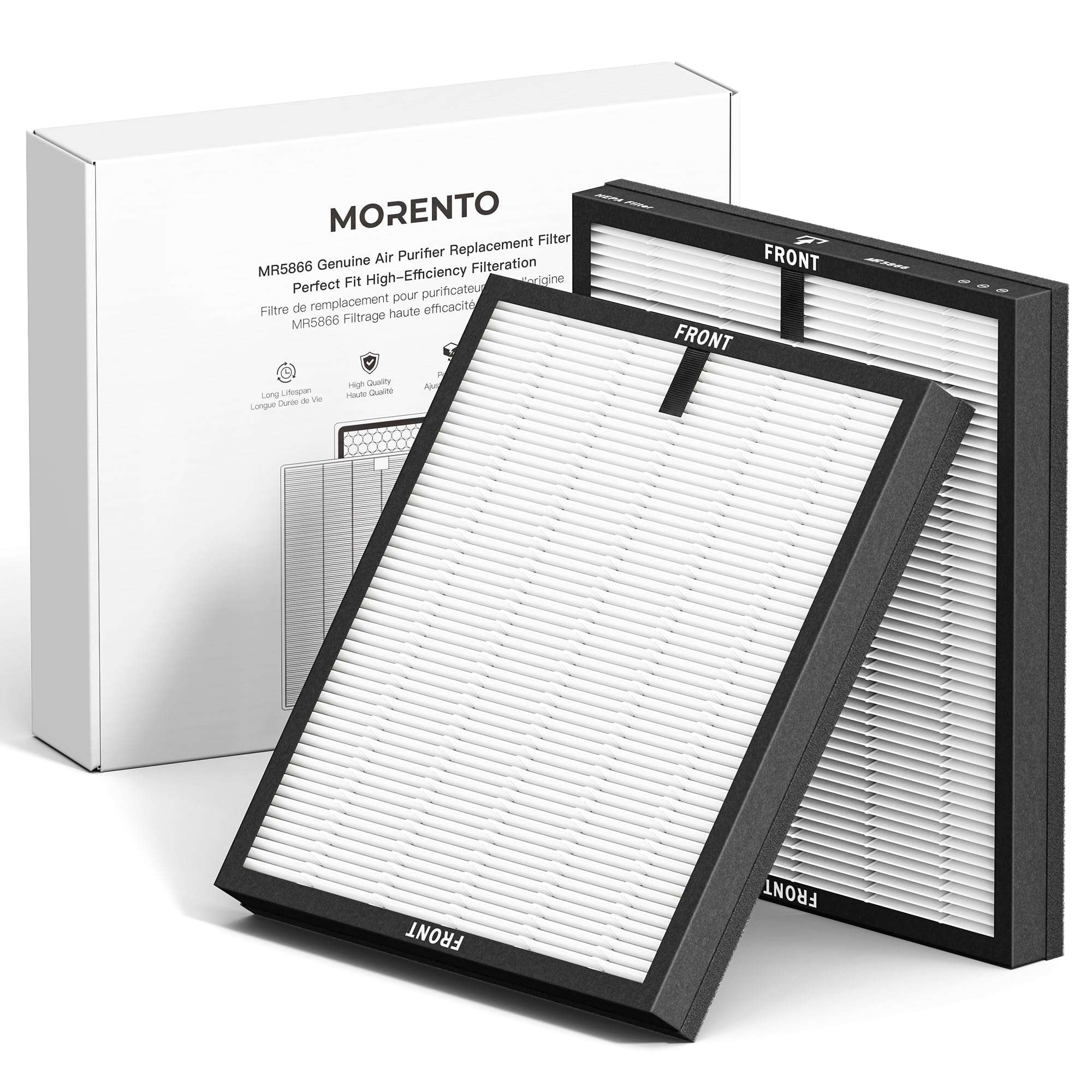 MORENTO Genuine Air Purifier Replacement Filter, True HEPA Filter Compatible with MR5866 for 99.97% Air Pollutants, Odor and Smoke, Original Version 2