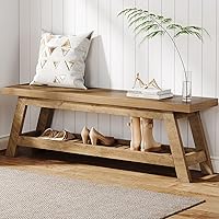 Tribesigns 55" Wood Entryway Bench with Shoe Storage - 2-Tier Narrow Hallway Foyer Bench for Bedroom Mudroom