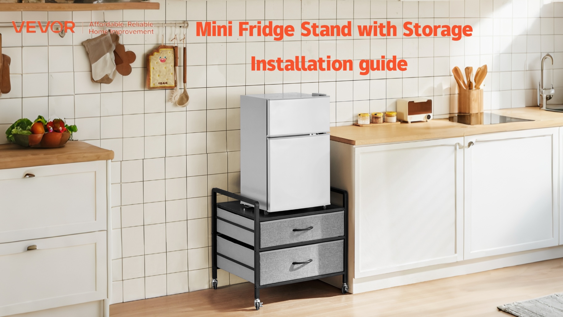 Support Mobile Pour Mini-réfrigérateur Avec Rangement - Table Roulante 90kg Capacité, Bois Et Métal
