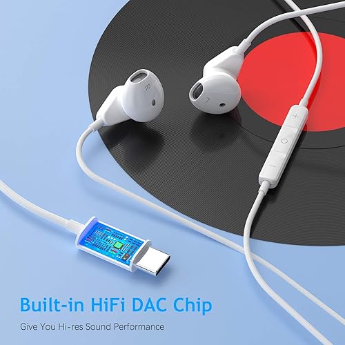Miniatura 2 de Auriculares USB C para Galaxy A54 A53 iPhone 15 Pro Max USB C con micrófono Android auriculares con cable DAC cancelación de ruido auriculares para