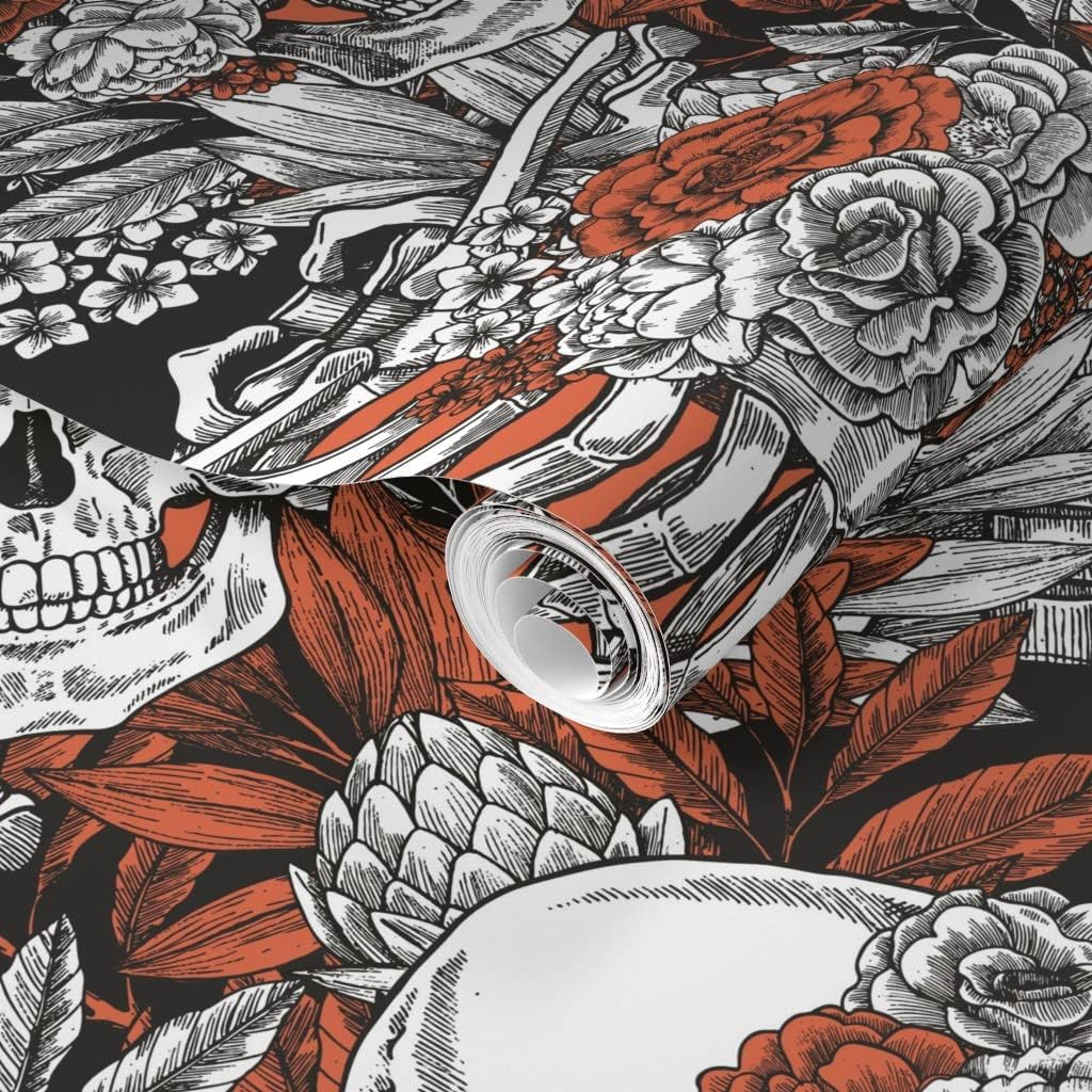Spoonflower Removable Wallpaper 3ft x 2ft - Vintage Anatomy Halloween Dark Gothic Skull Medicine Flower Custom Pre-Pasted Wallpaper