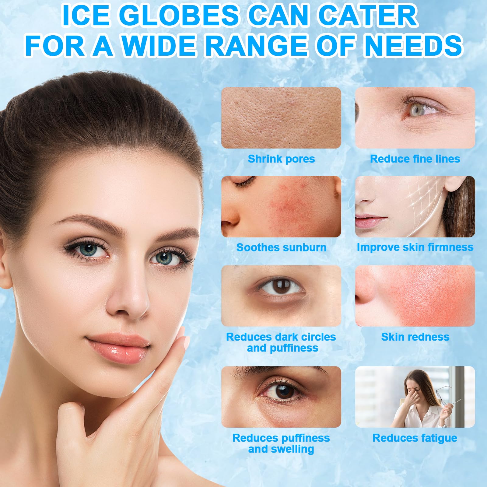 CGBE 2Pcs Facial Ice Globes, Globes de Glace en Acier Inoxydable pour Masser Visage, Boules Refroidissement de Massage Faciales, Réduit Les Cernes et Les Poches, Améliore la Circulation Sanguine